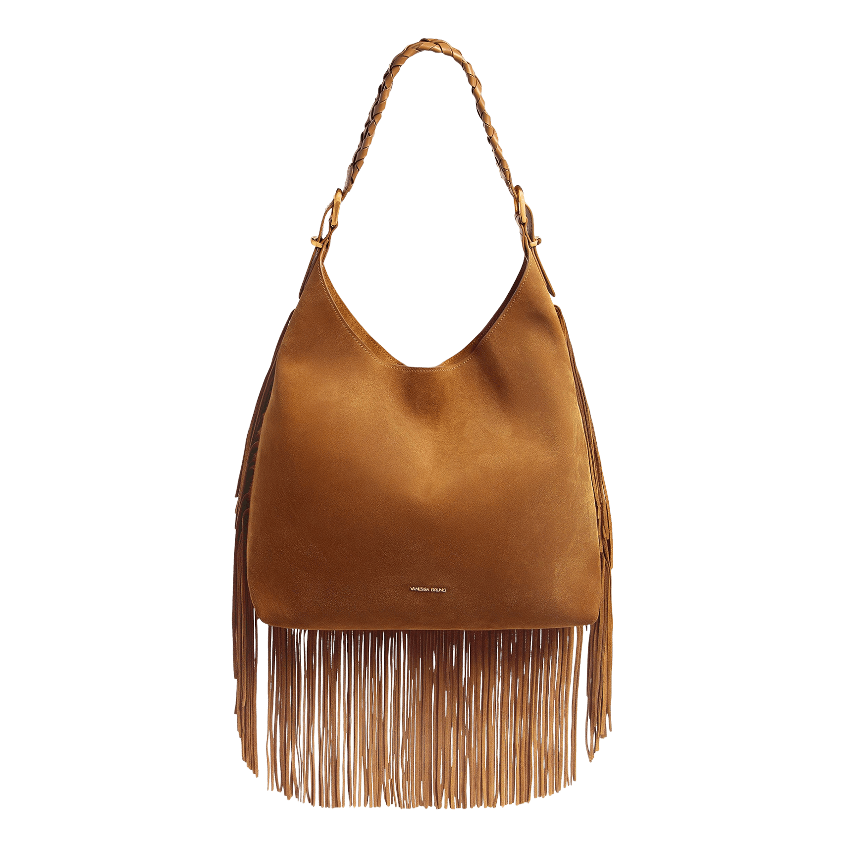 Sac hobo à franges en cuir souple VANESSA BRUNO Marron