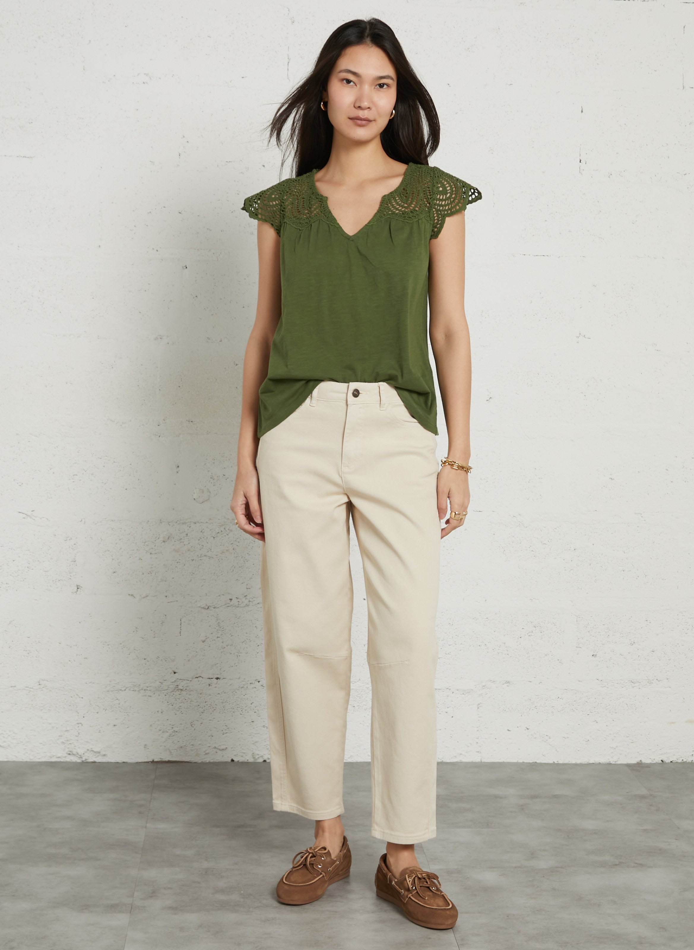 V-neck cotton top MAISON 123 Green