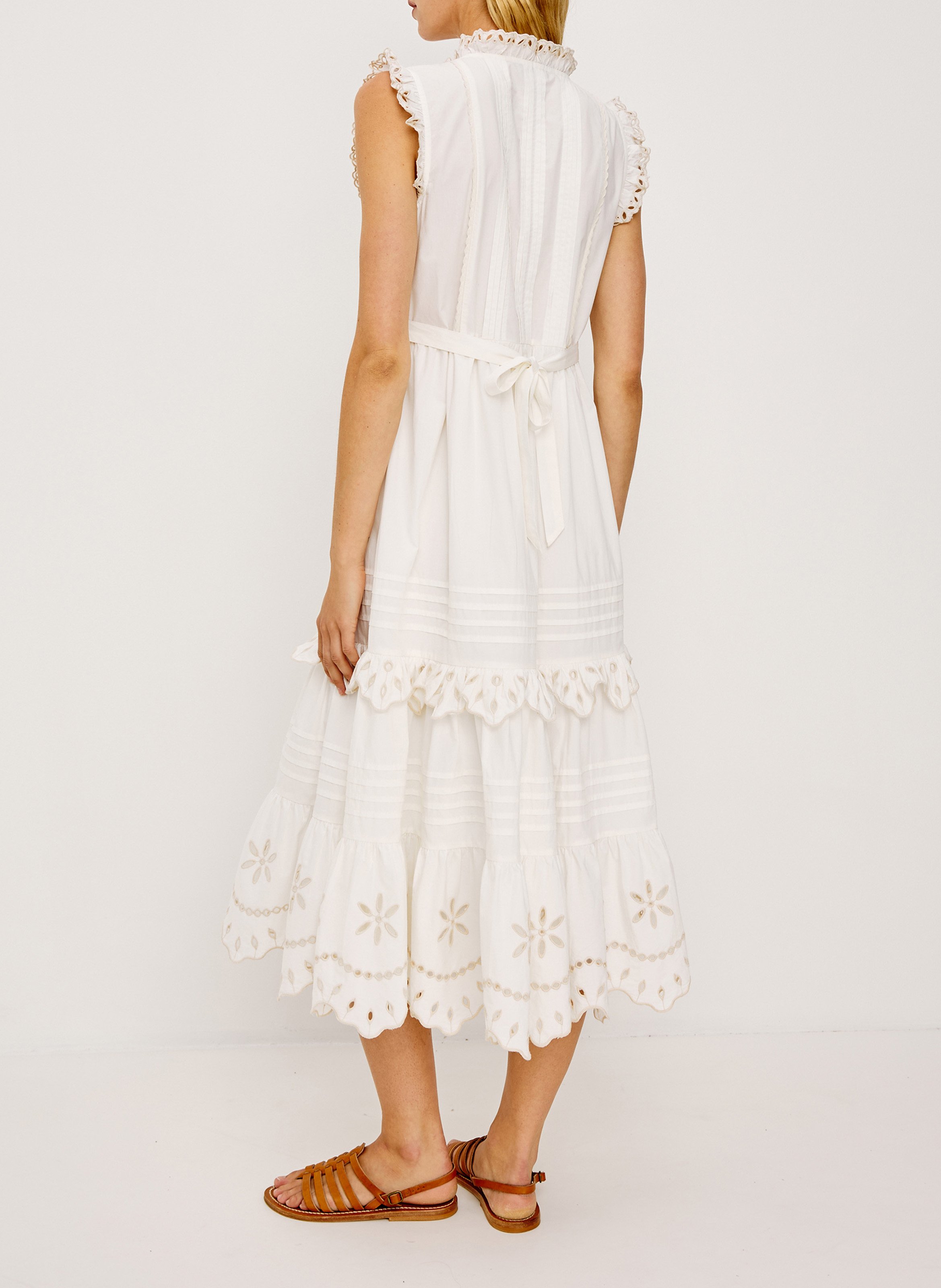 Halflange jurk met ronde hals van katoen RAILS Wit