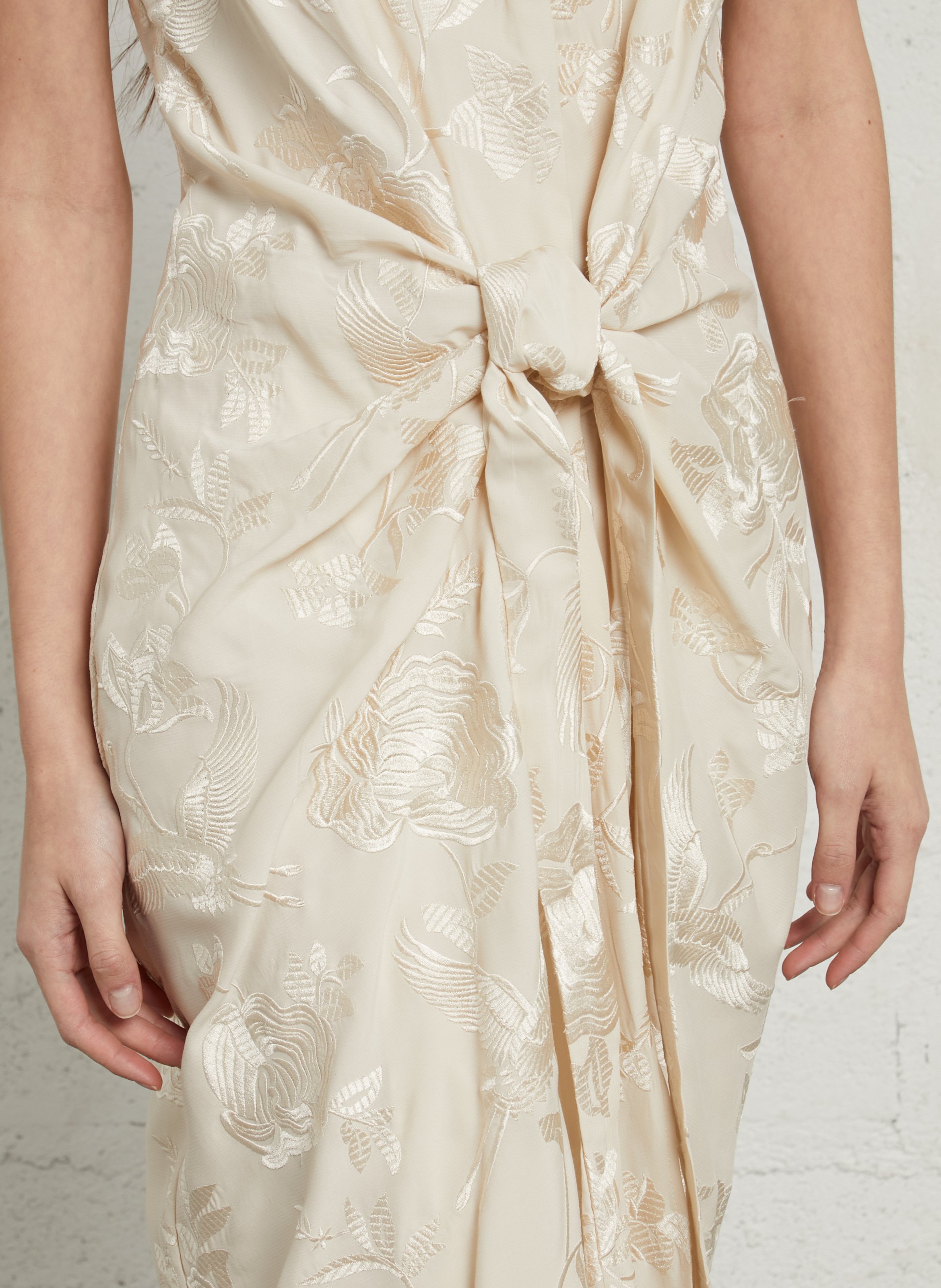 Robe longue col V brodée MES DEMOISELLES Beige