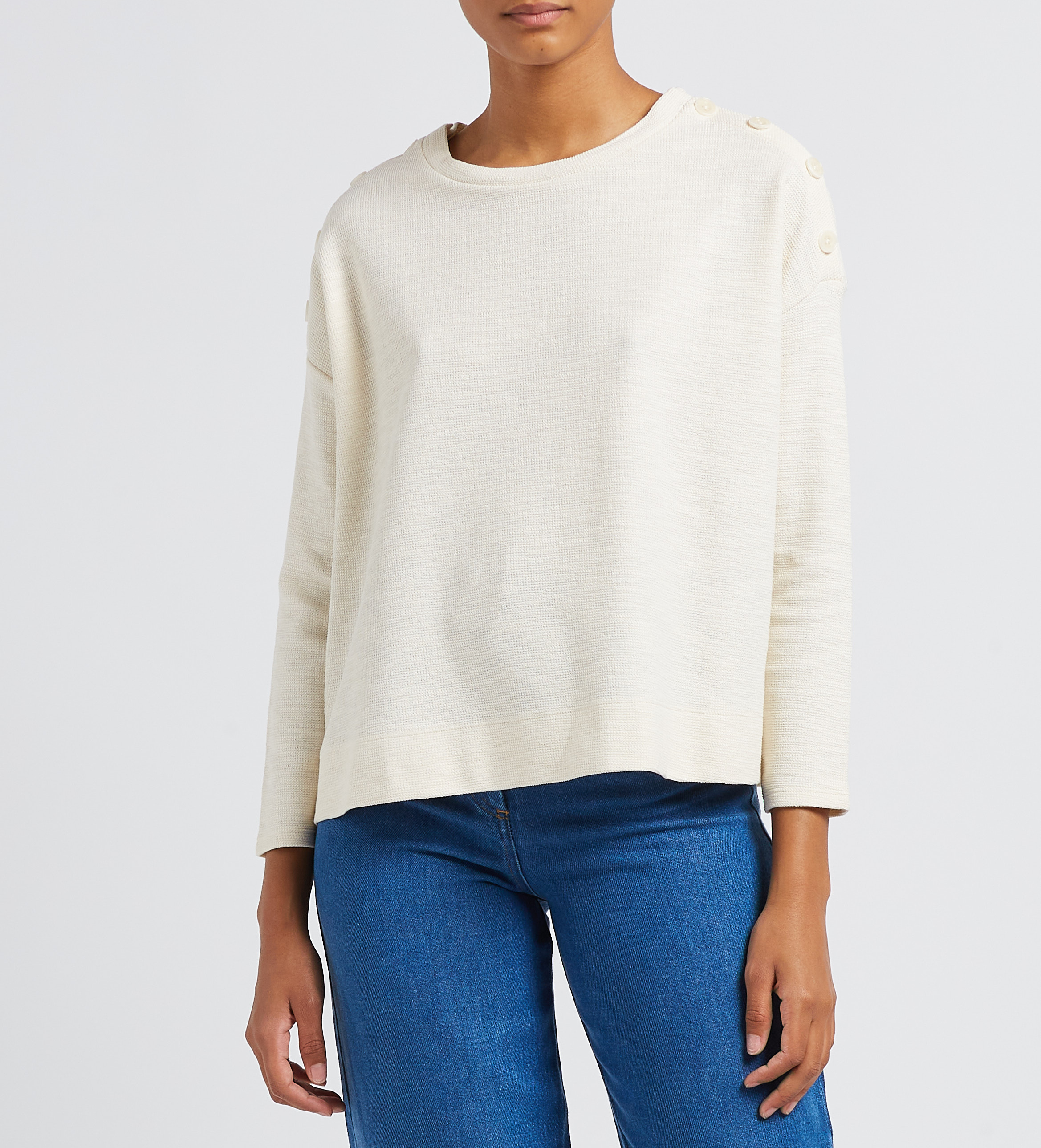 Pull fin col rond en coton mélangé SESSUN Beige