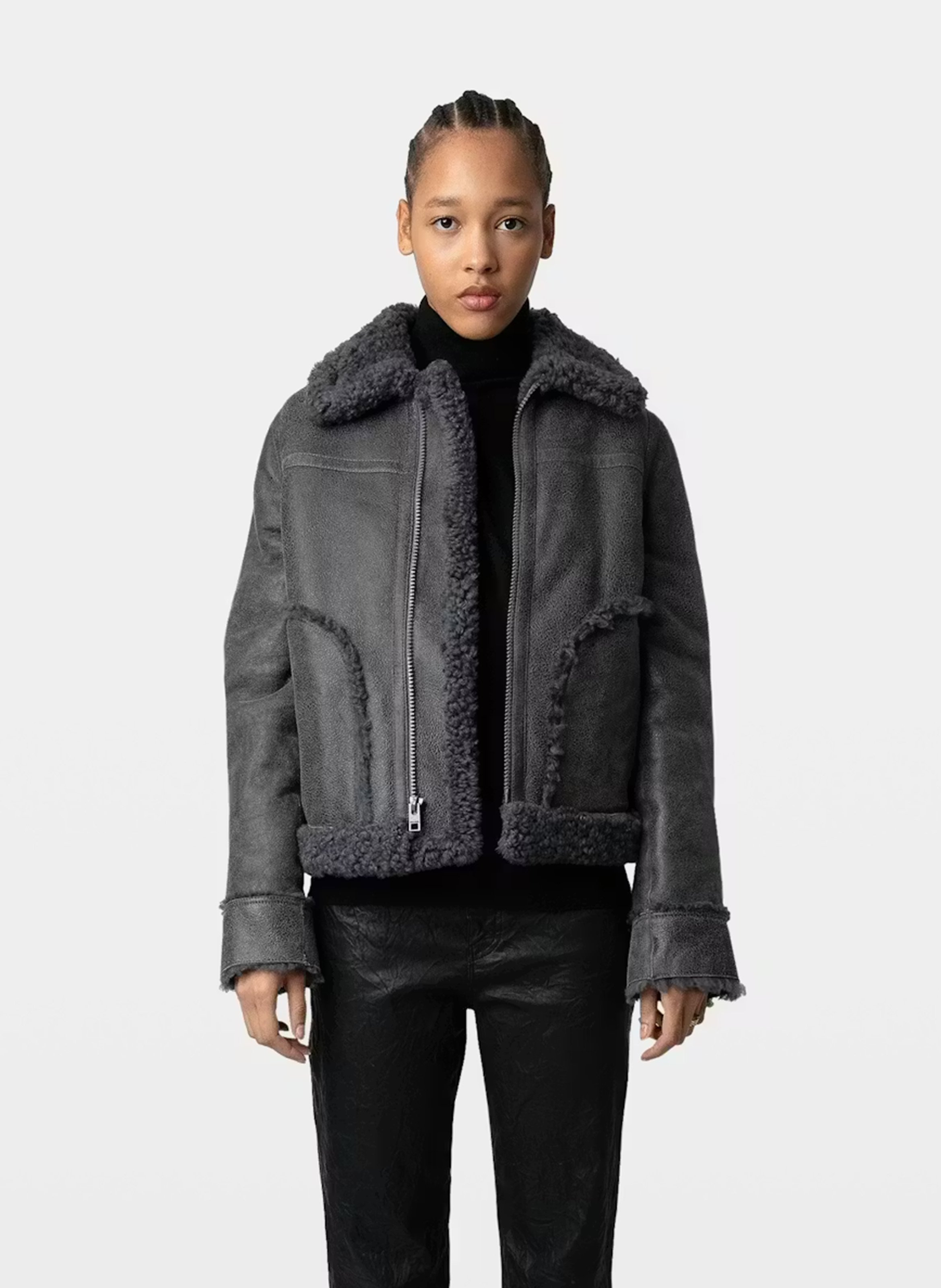 Cazadora de aviador de cuero envejecido ZADIG&VOLTAIRE Gris