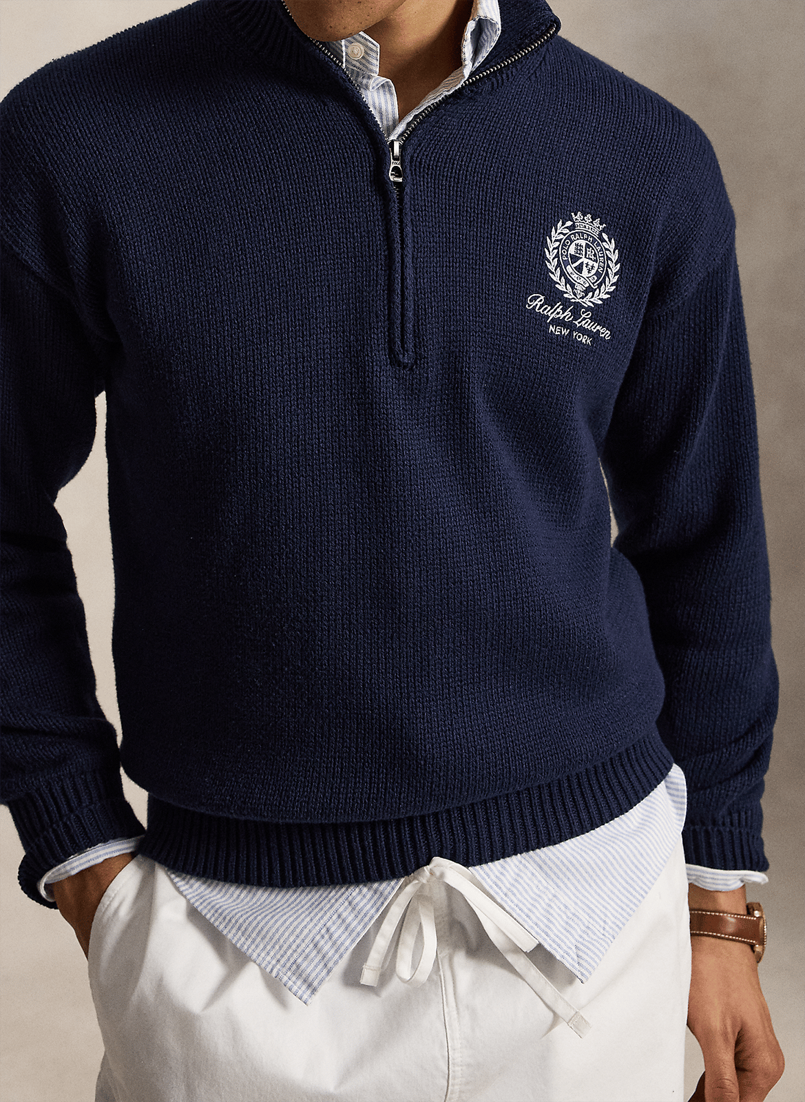 Pullover mit Stehkragen und Reißverschluss in Uni-Farbe POLO RALPH LAUREN Blau