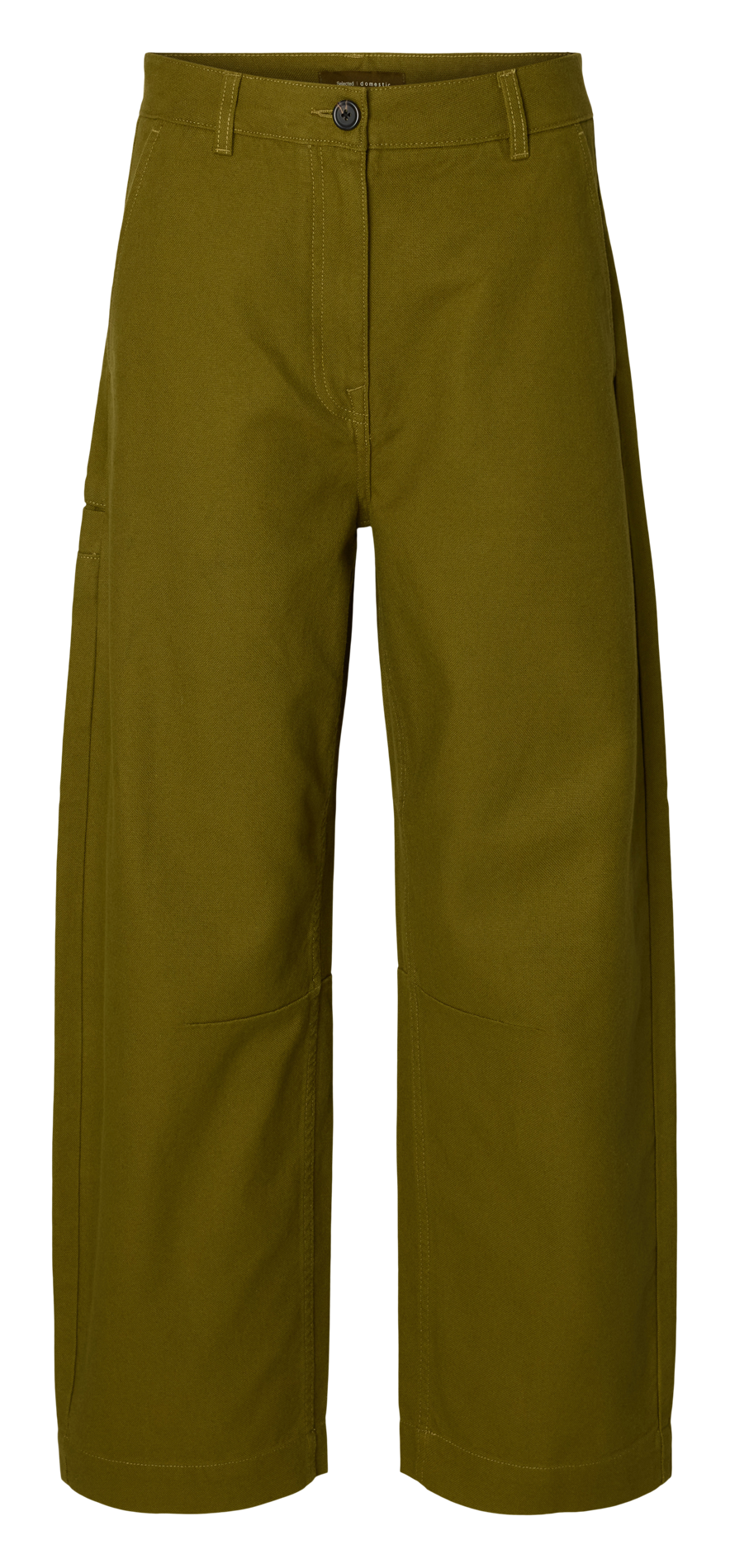 Wide-leg trousers in cotton and linen SELECTED Green