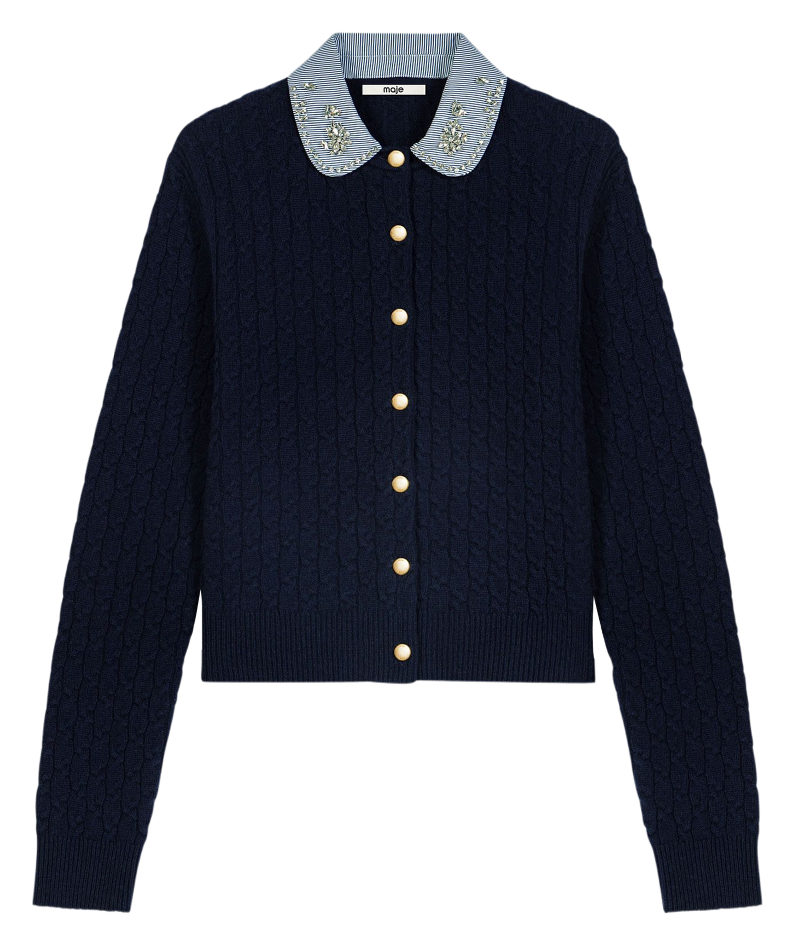 Cardigan col claudine en laine mélangée MAJE Bleu