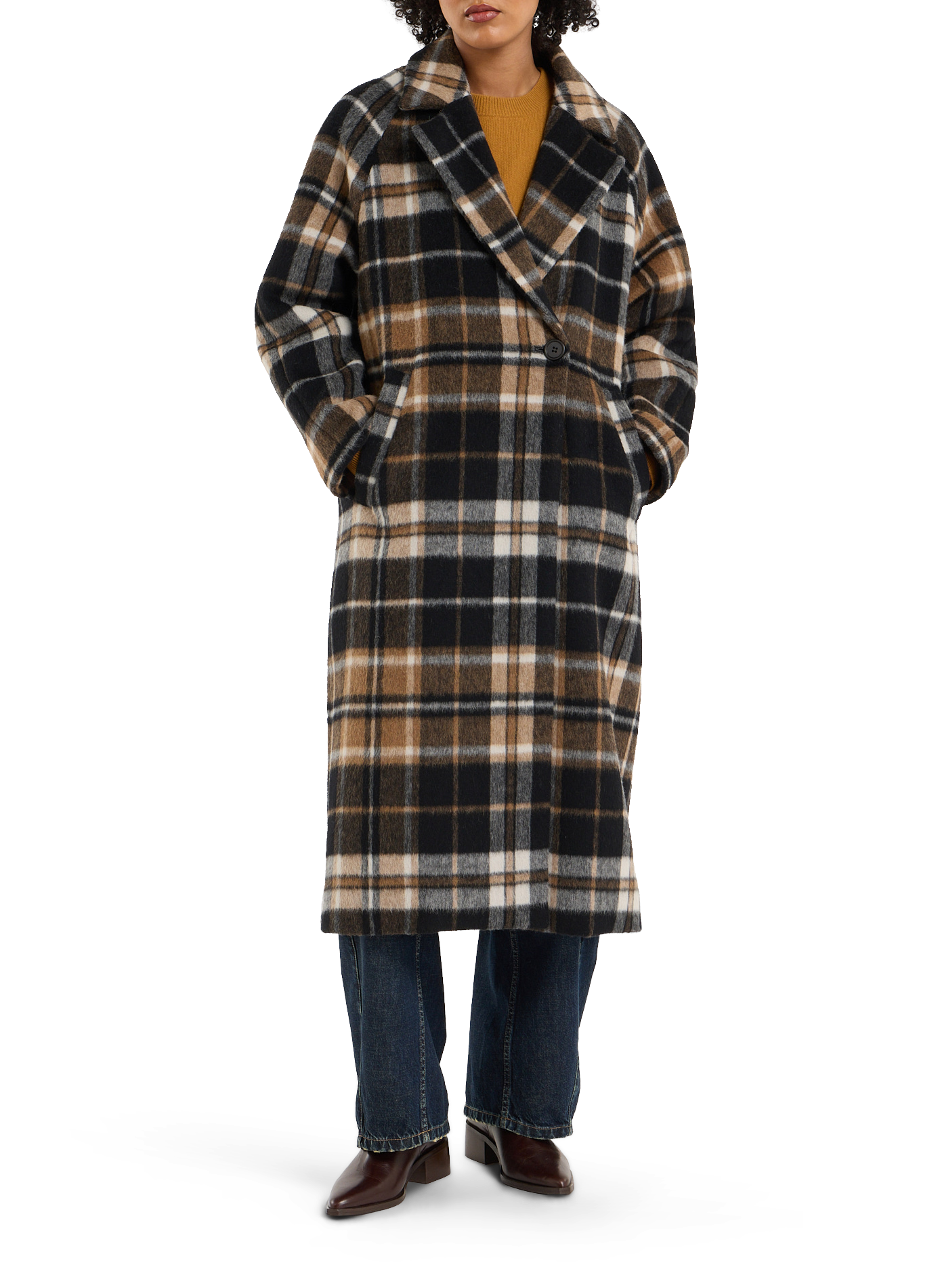 Straight long coat with check pattern SAISON 1865 Multicolored