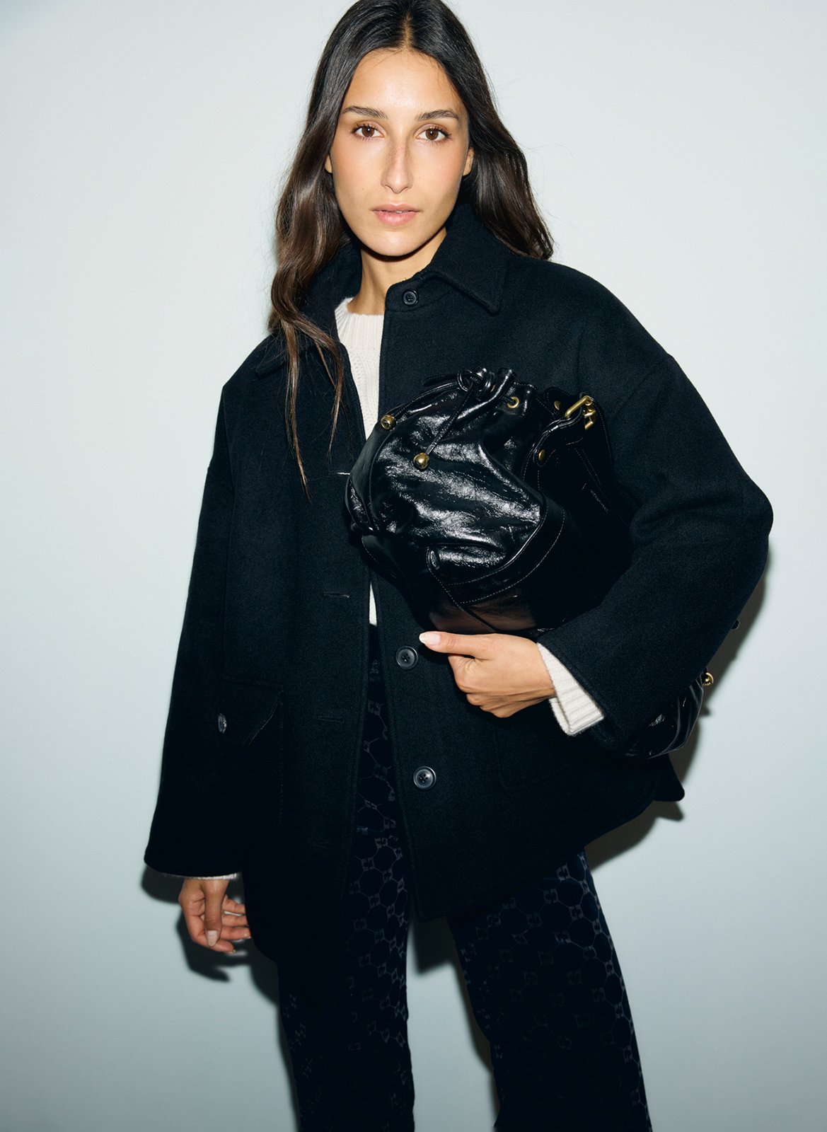 Manteau droit col classique en laine mélangée GERARD DAREL Noir