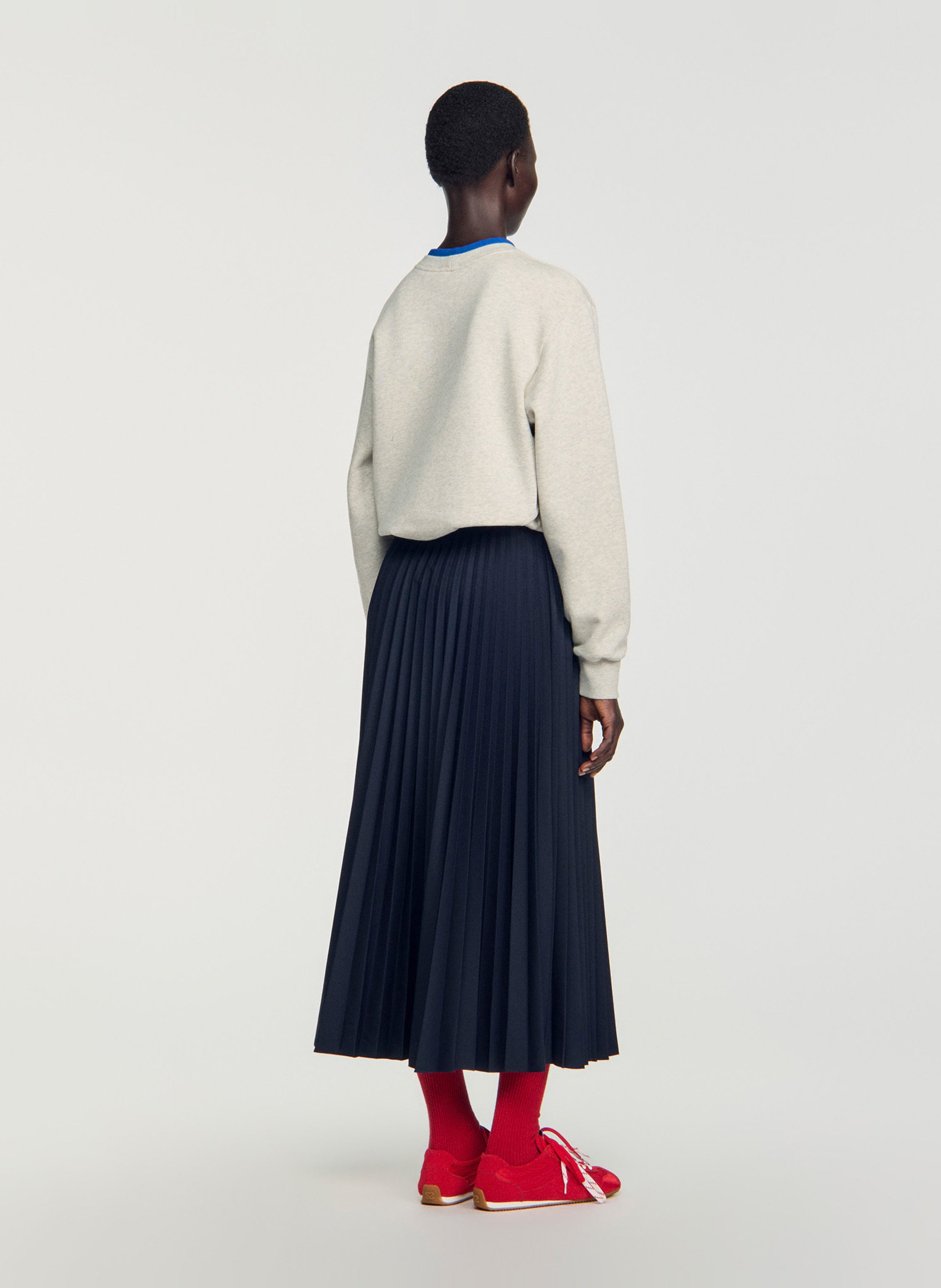 Jupe midi évasée plissée SANDRO Bleu
