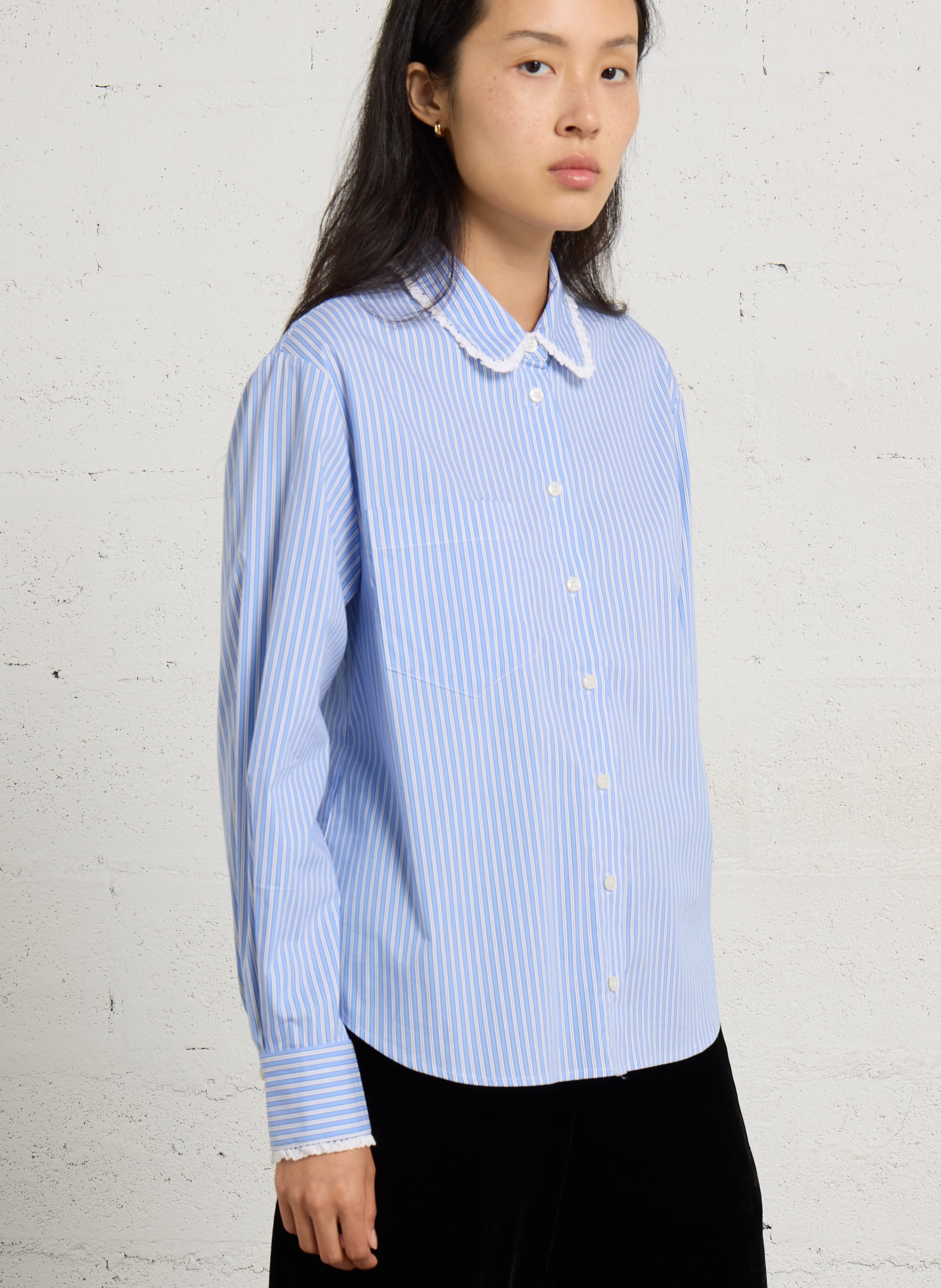 Chemise rayée en popeline de coton DES PETITS HAUTS Bleu