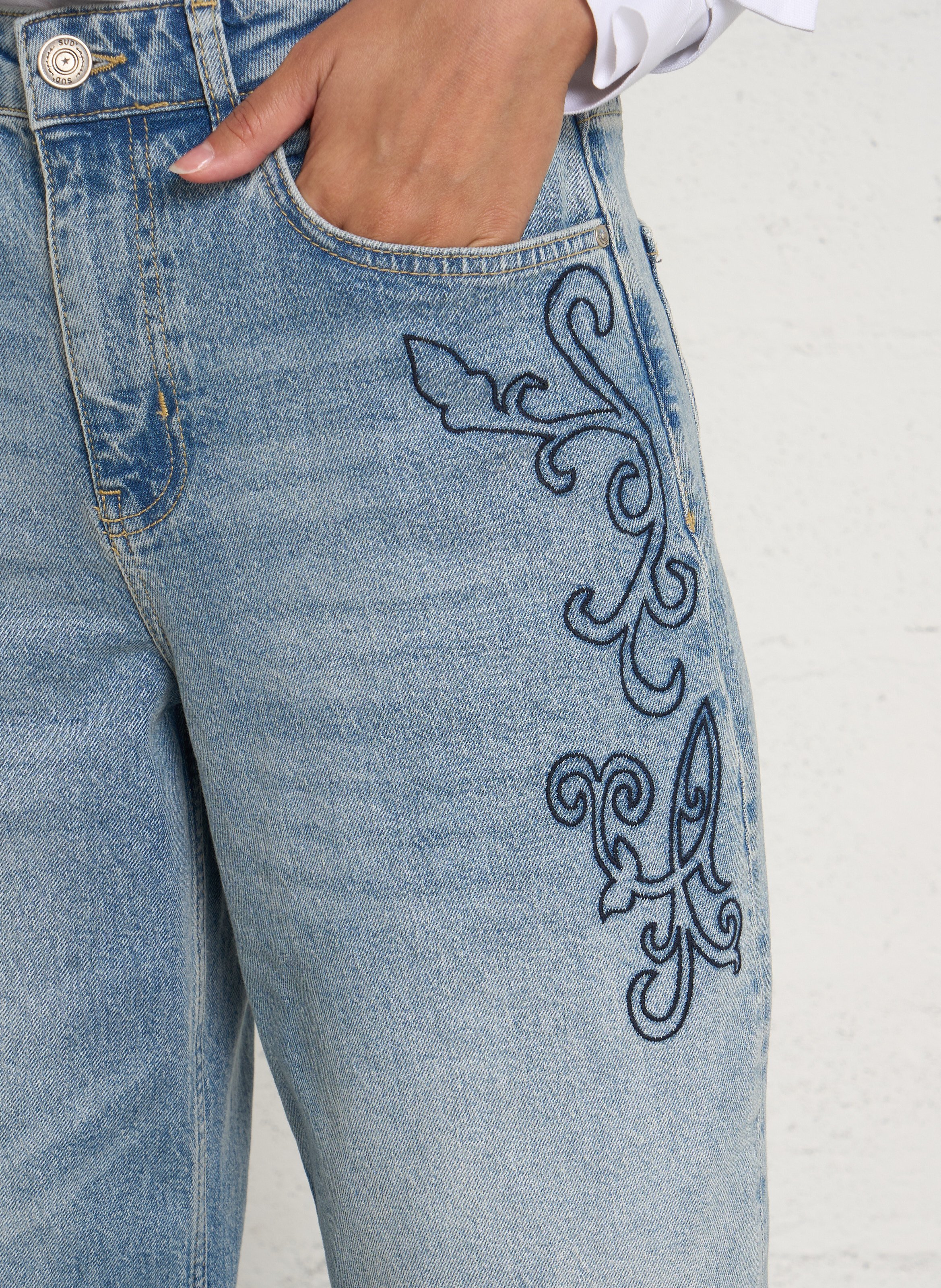 Jeans large à broderie en coton SUD EXPRESS Bleu