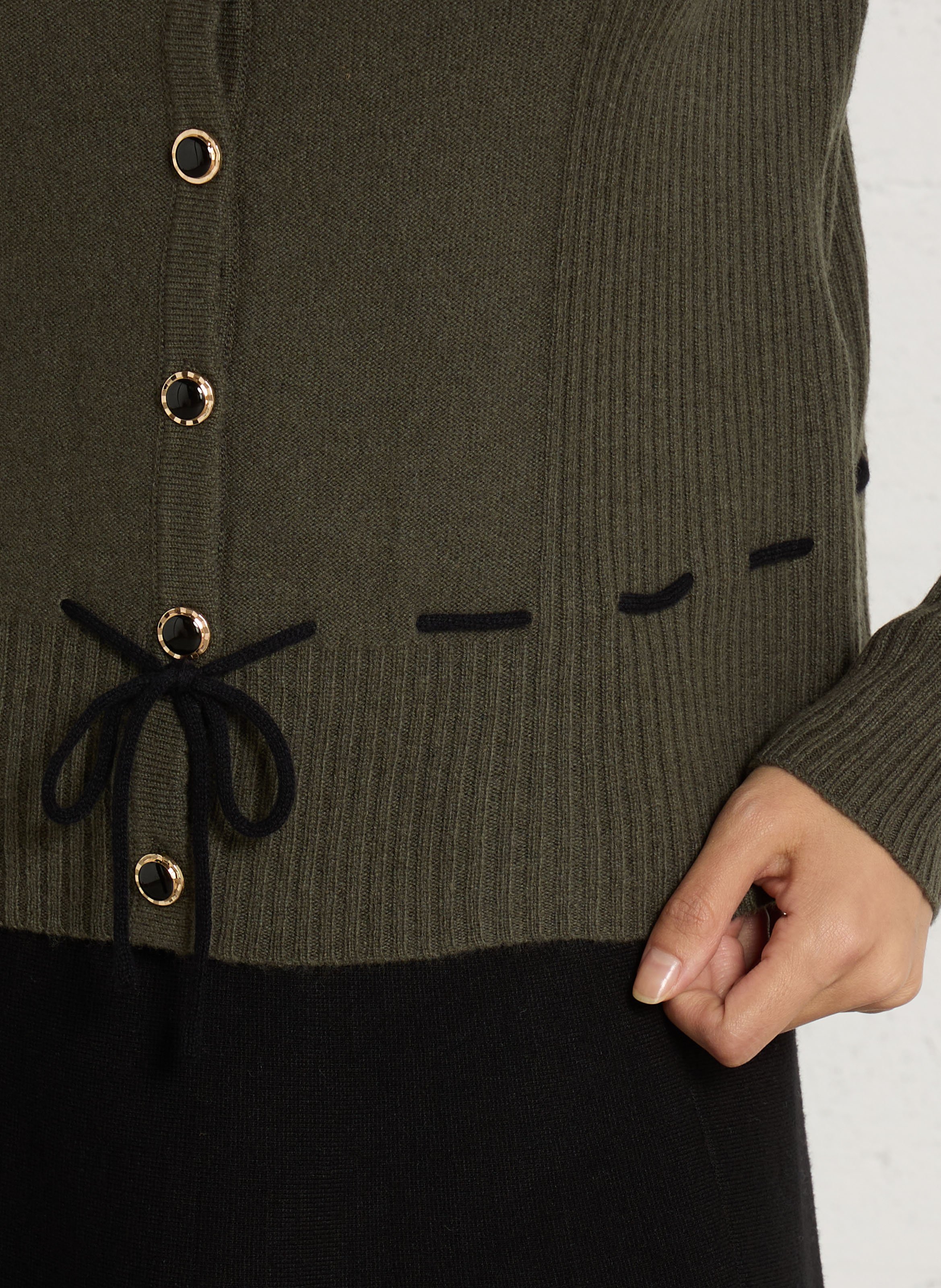 Merinowoll-Strickpullover mit Knopfleiste PETITE MENDIGOTE Khaki