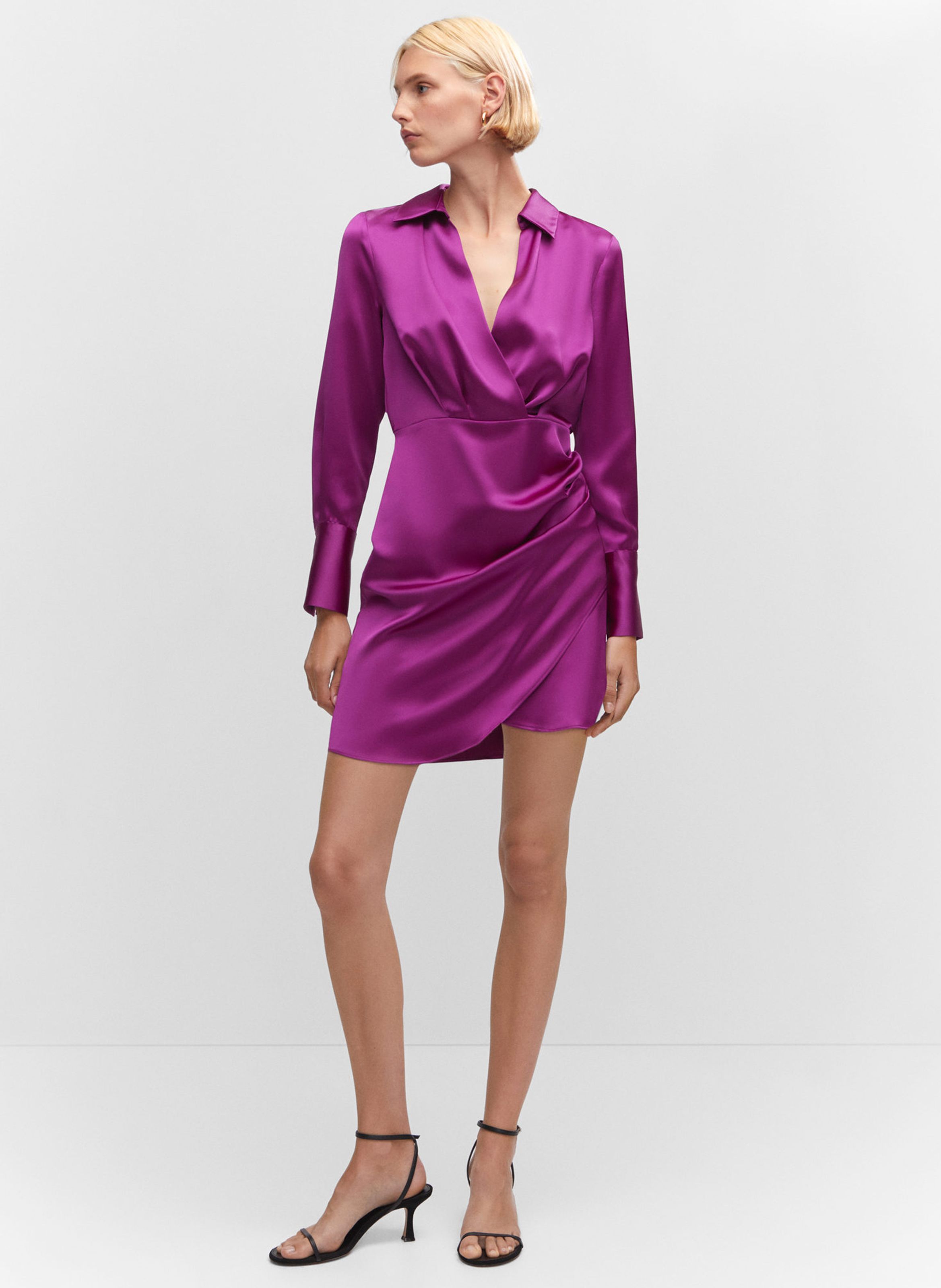 Short Satin finish Wrap Dress Pourpre Moyen Mango Women Place