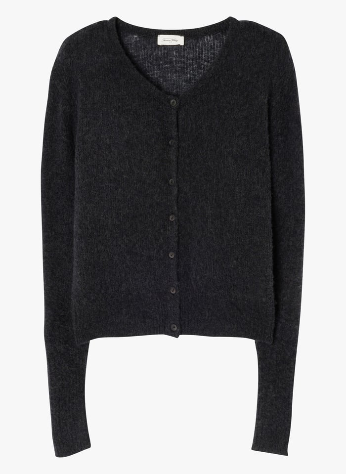 Grey Loose fit wool blend fluffy knit cardigan