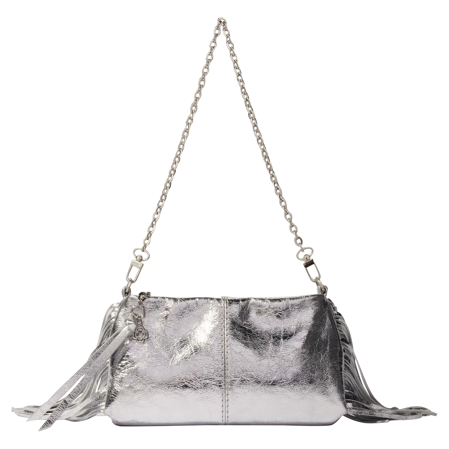 Sac pochette en cuir métallisé MAJE Argent