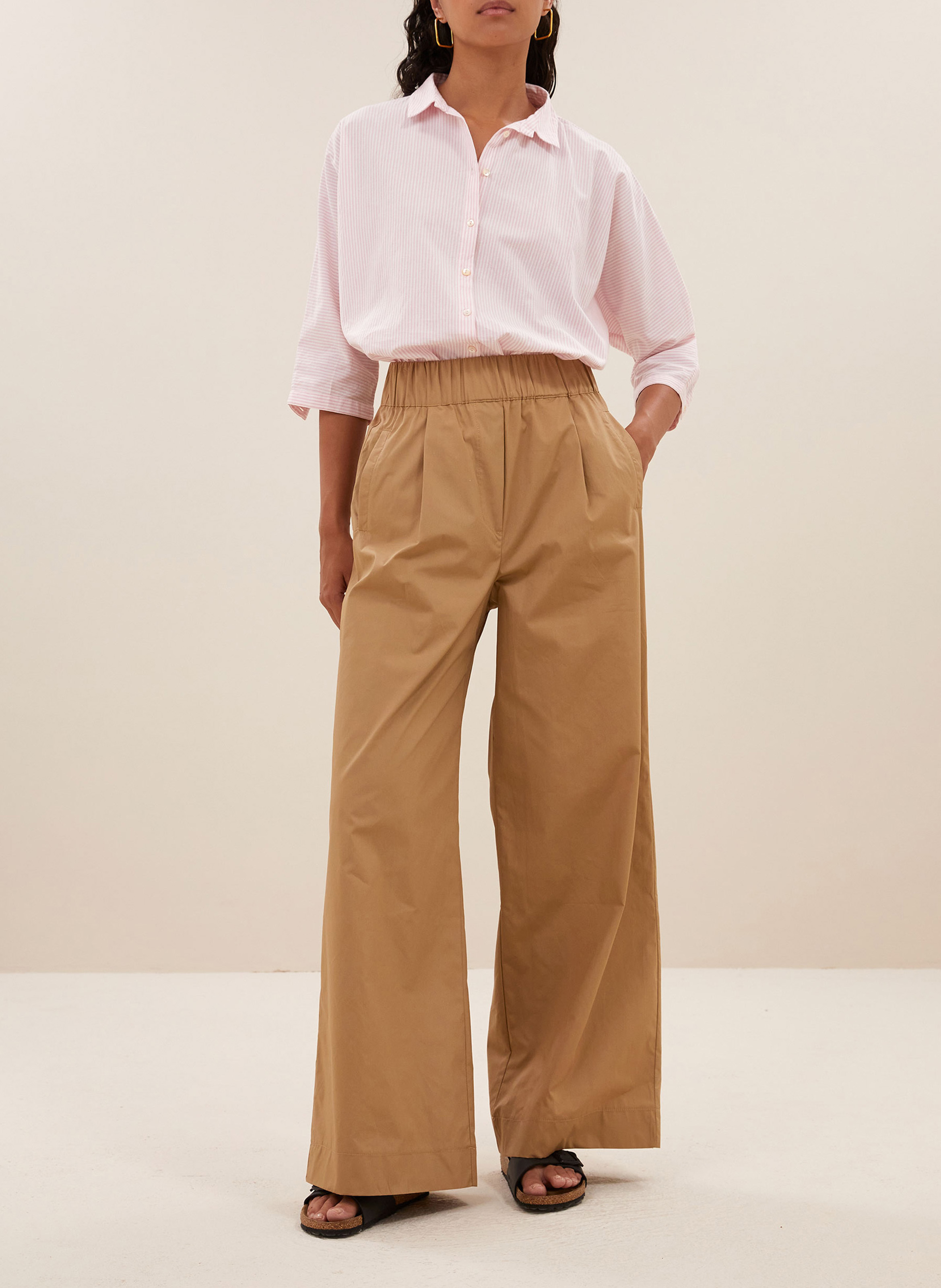 Wide elasticated cotton trousers BY BAR Brown