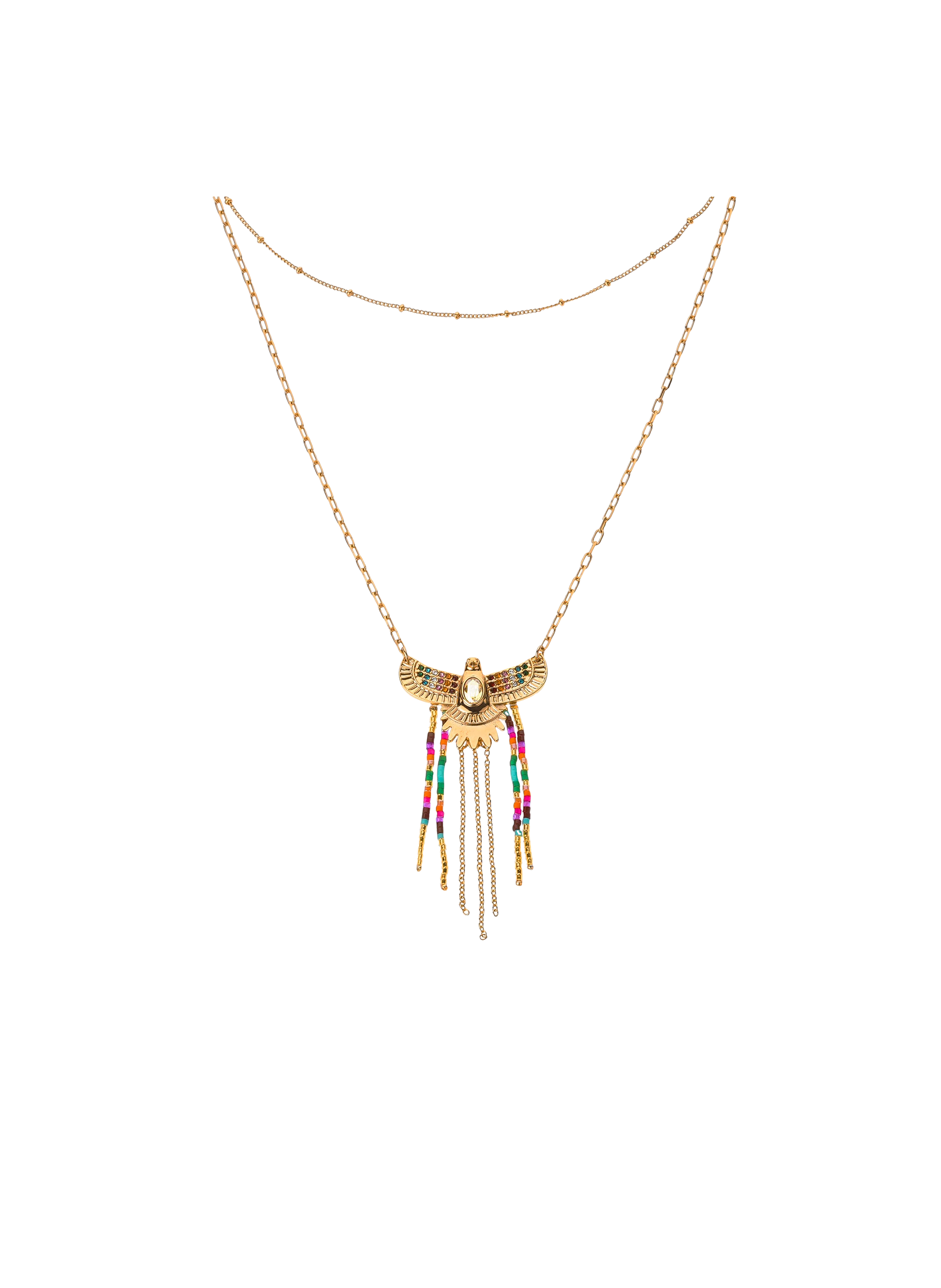 Multistrand chain necklace with central pendant and beads HIPANEMA Multicolored