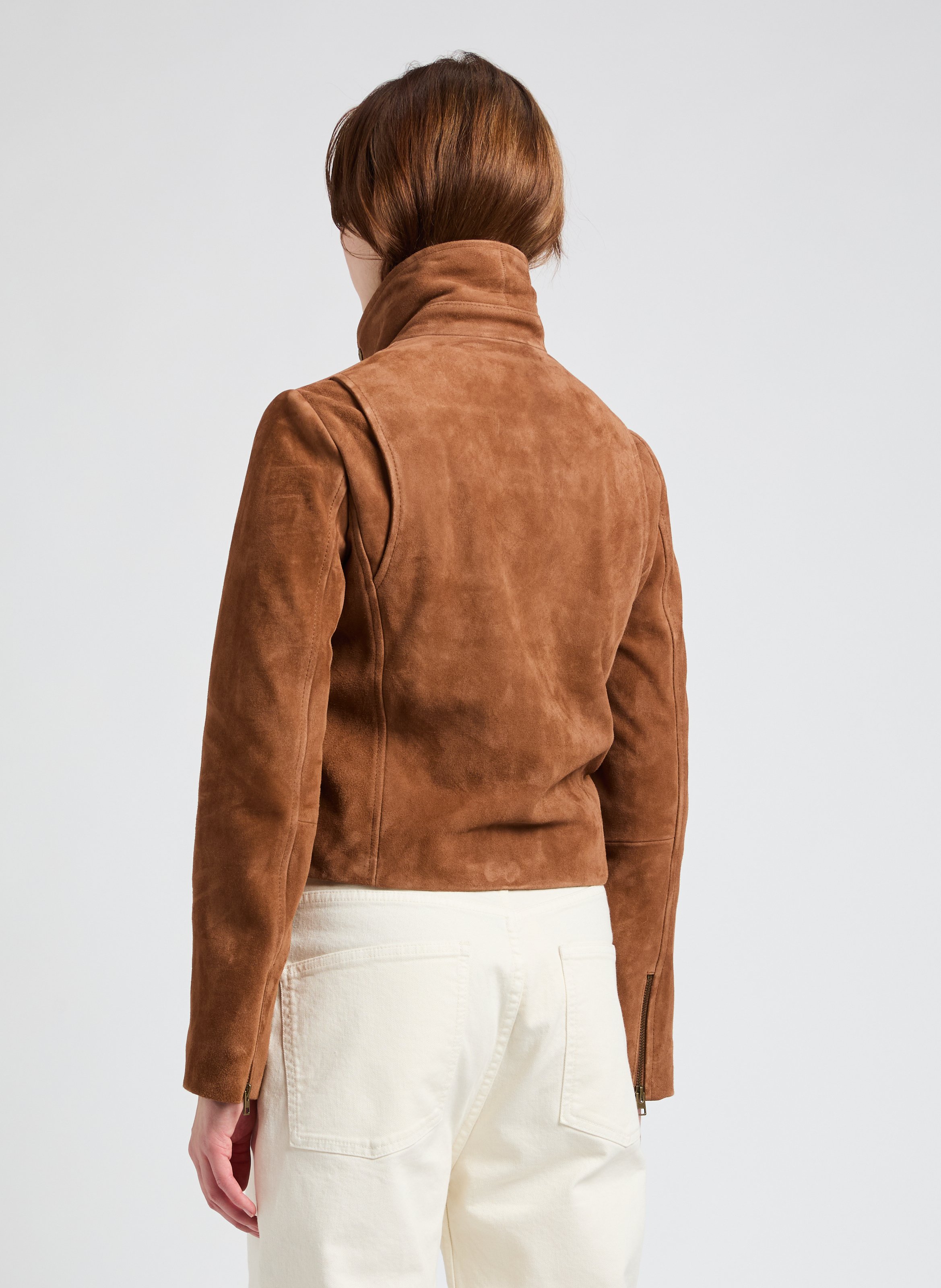Short suede leather jacket SAISON 1865 Brown