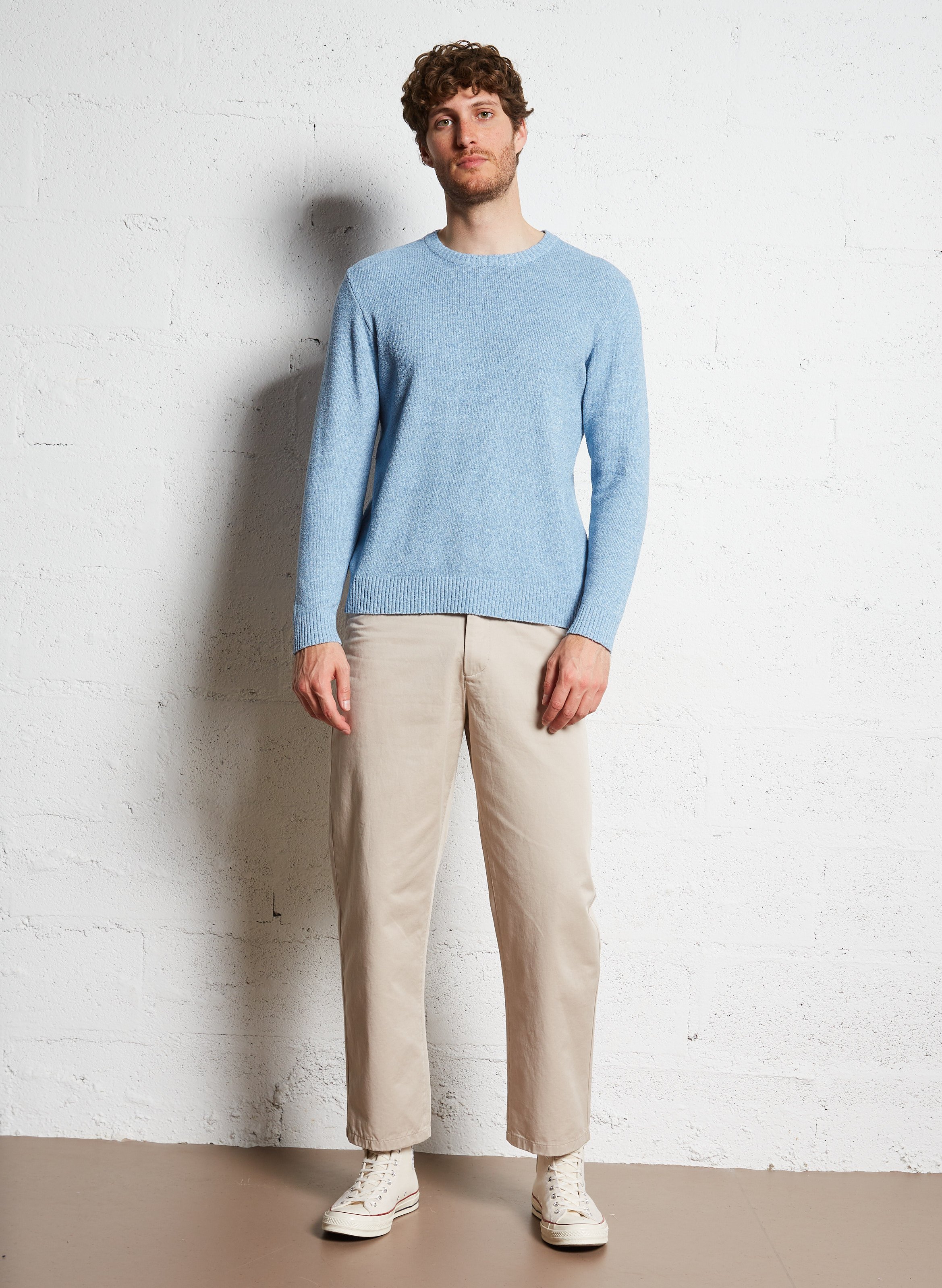 Pull col rond en coton mélangé AU PRINTEMPS PARIS Bleu