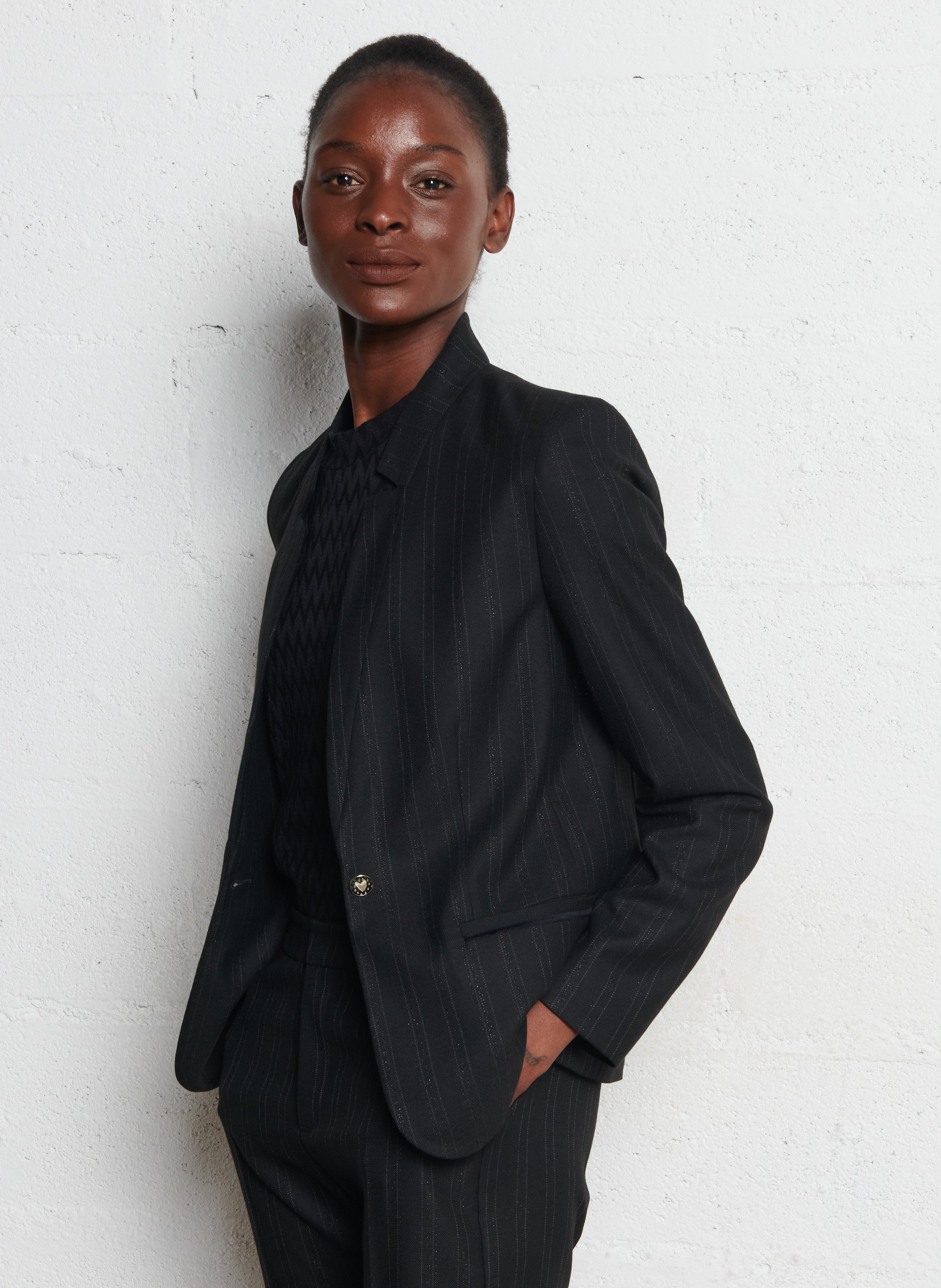 Striped suit jacket I CODE Black