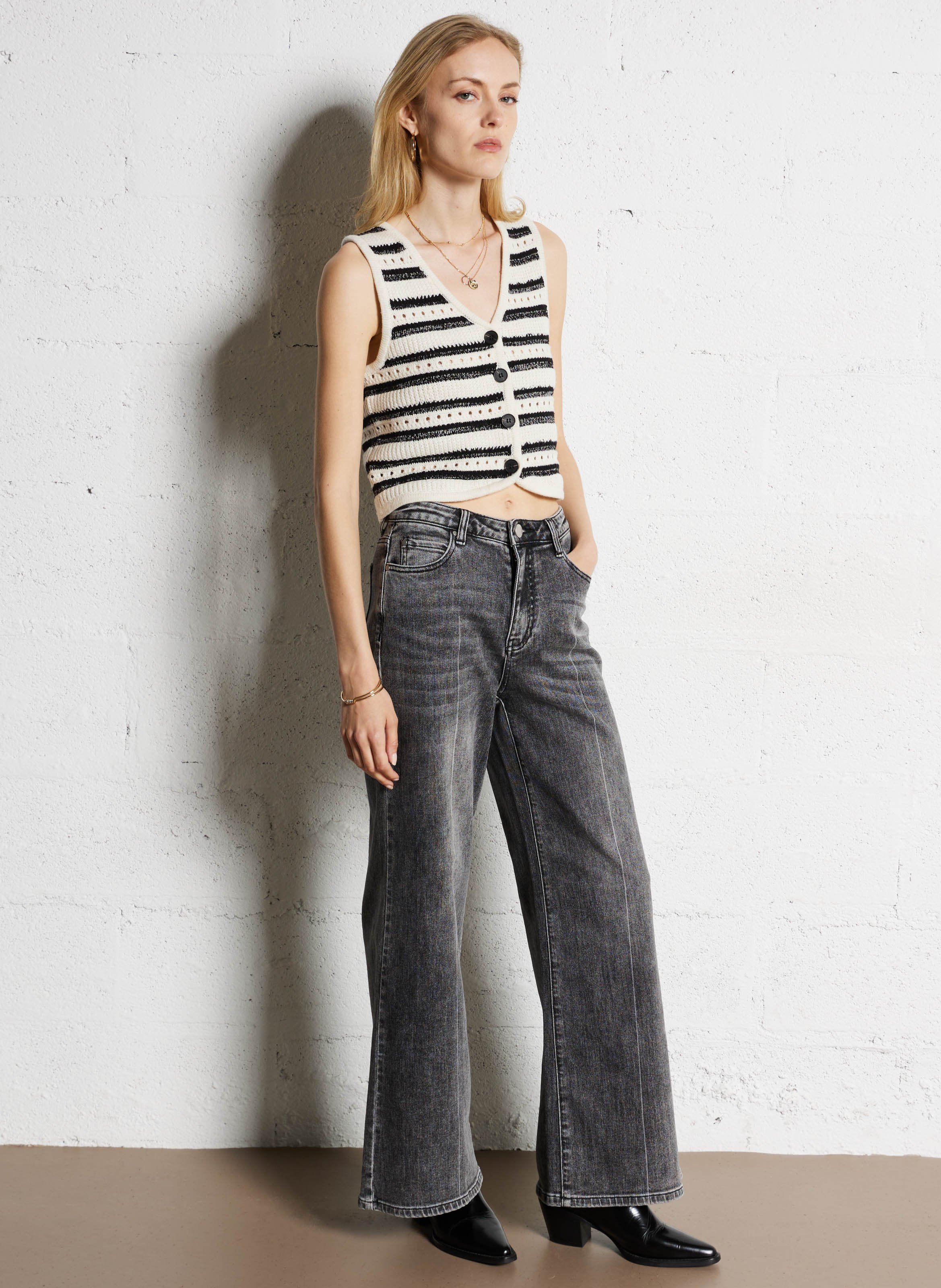 Jean taille haute large  SUNCOO Noir