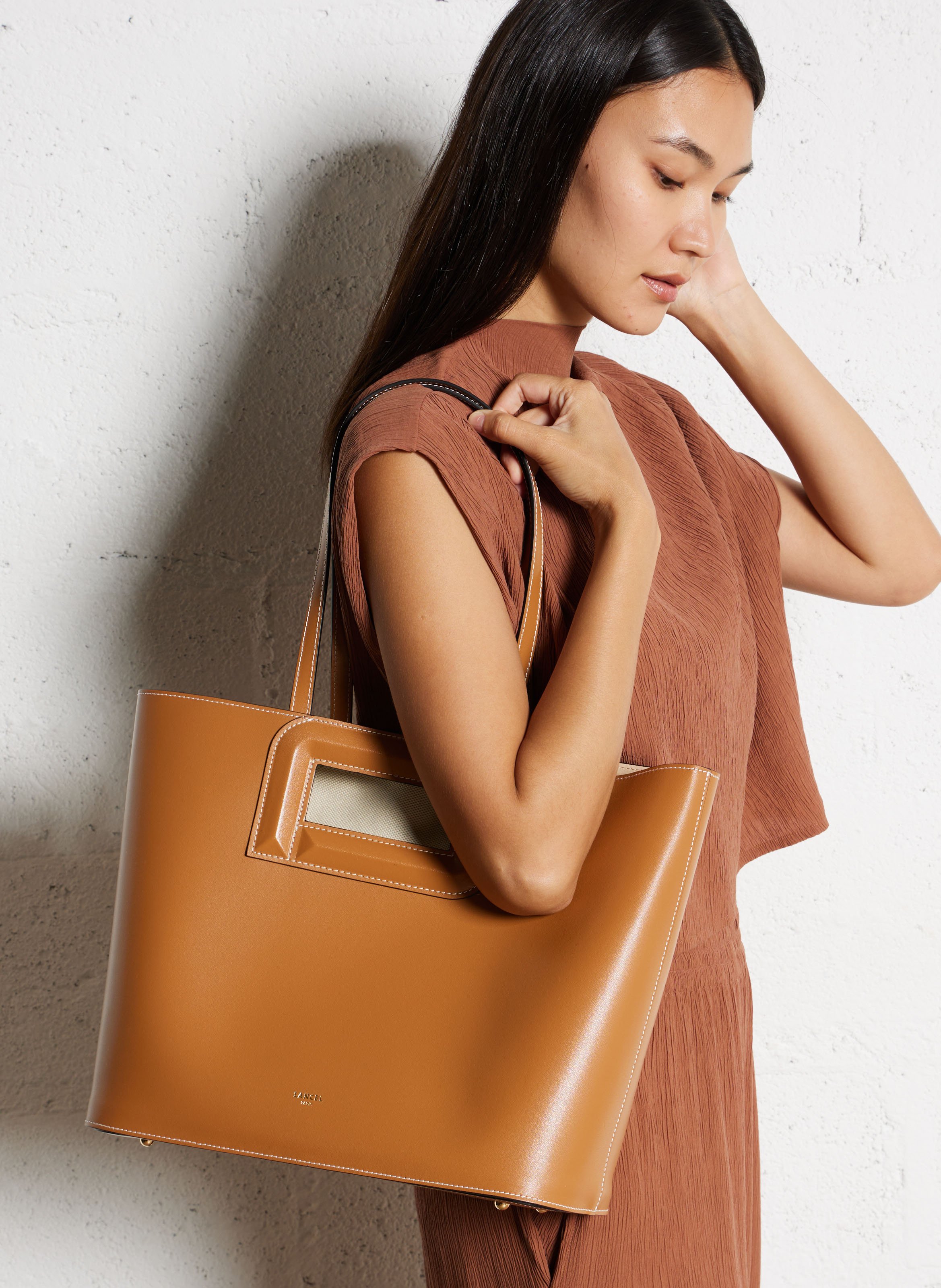 Cabas en cuir LANCEL Beige