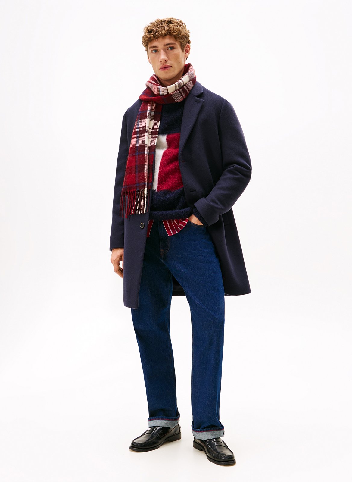 Manteau col tailleur en laine mélangée TOMMY HILFIGER Bleu
