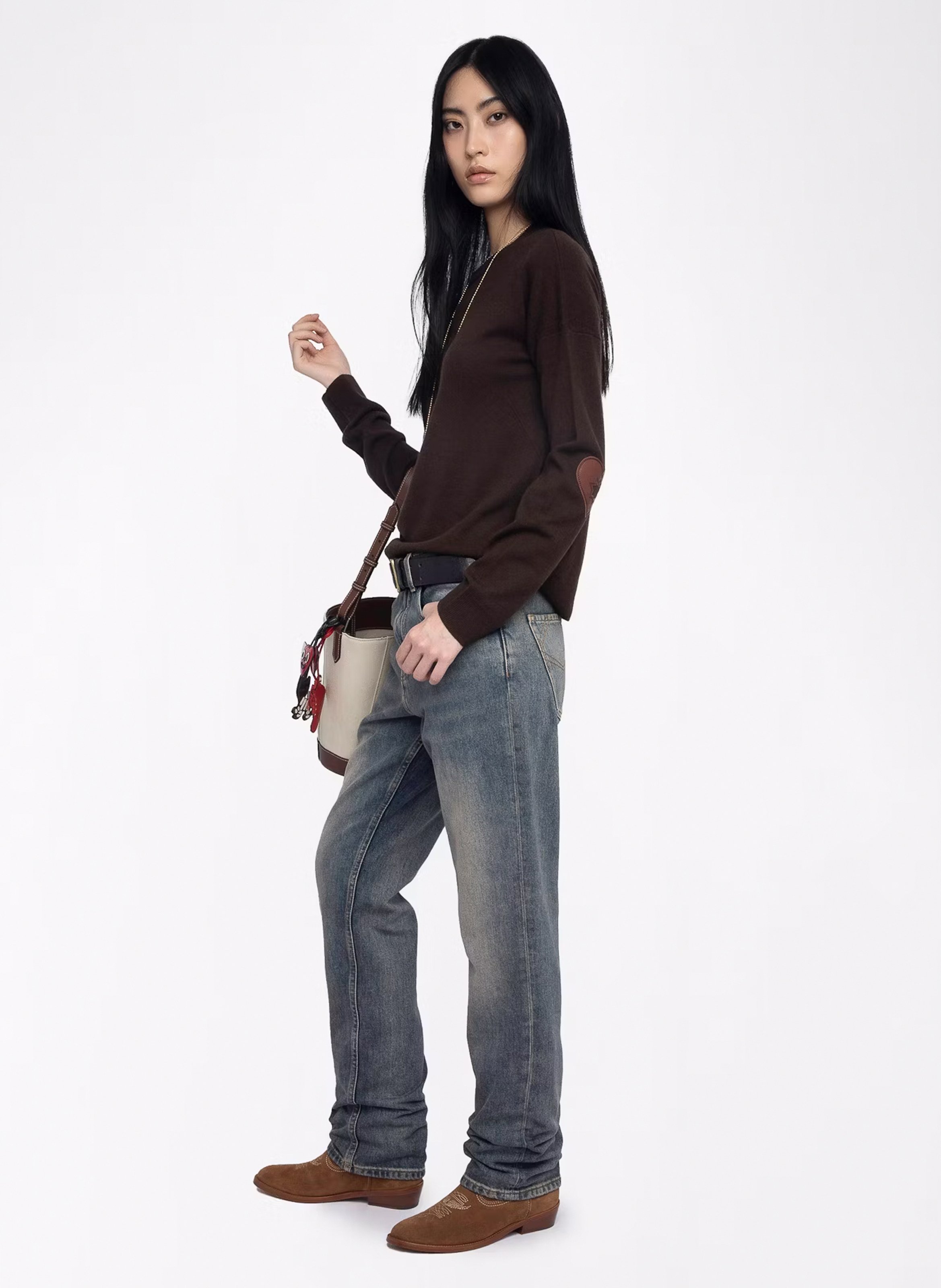 Maglione girocollo con toppe in cachemire ZADIG&VOLTAIRE Marrone