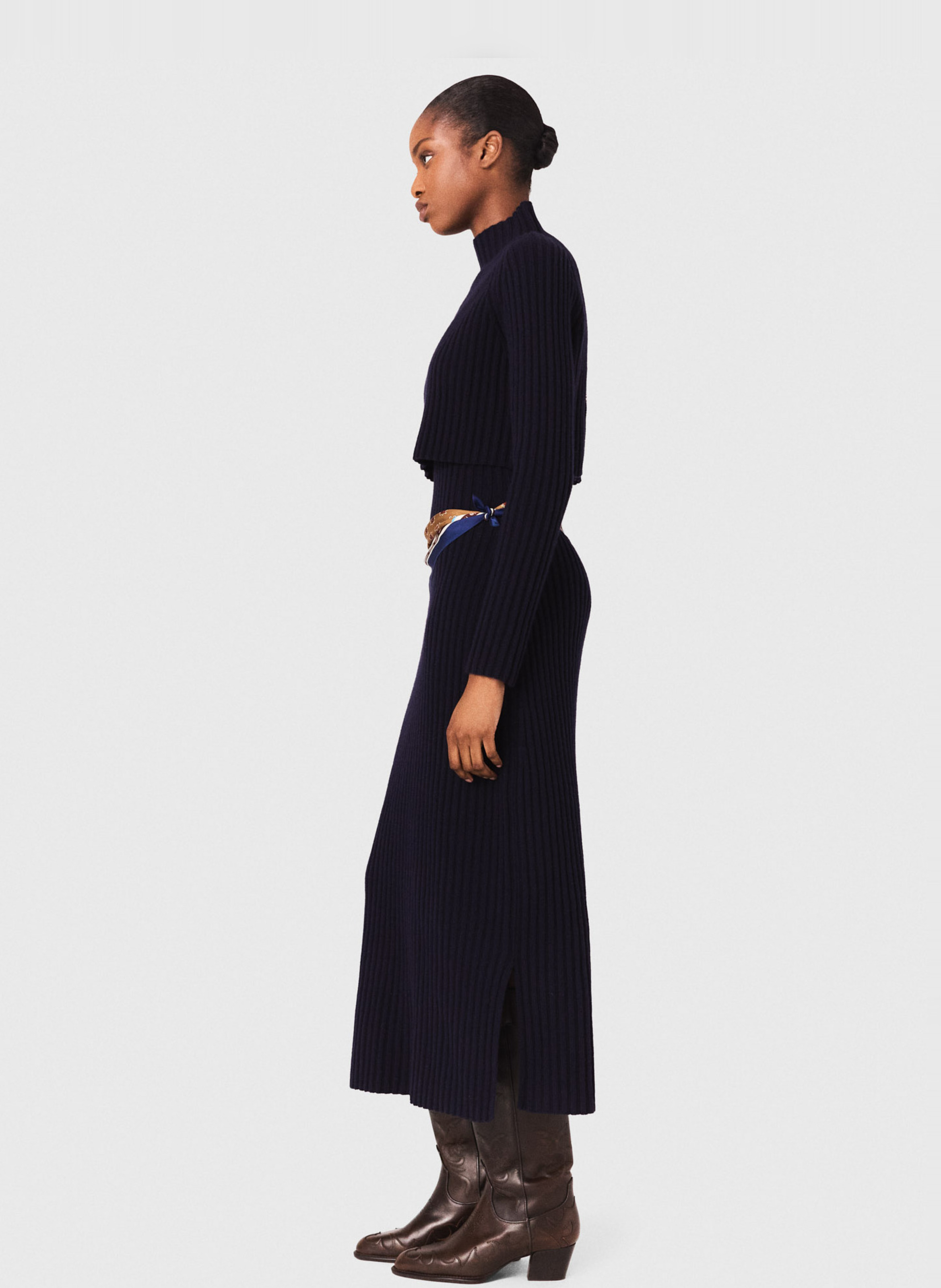 Long wool V-neck dress MAJE Blue