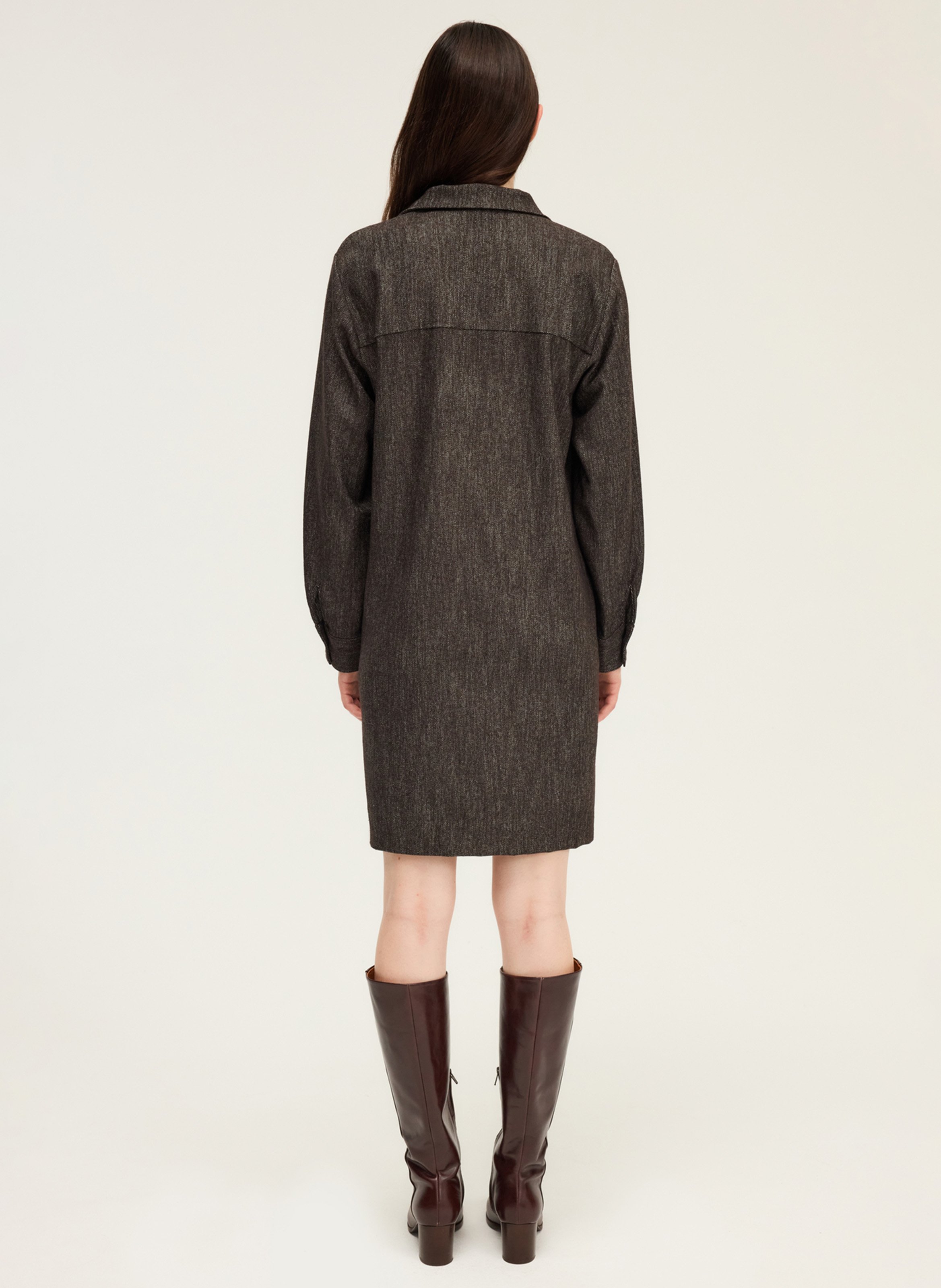 Short straight dress with tailored collar PABLO Brown