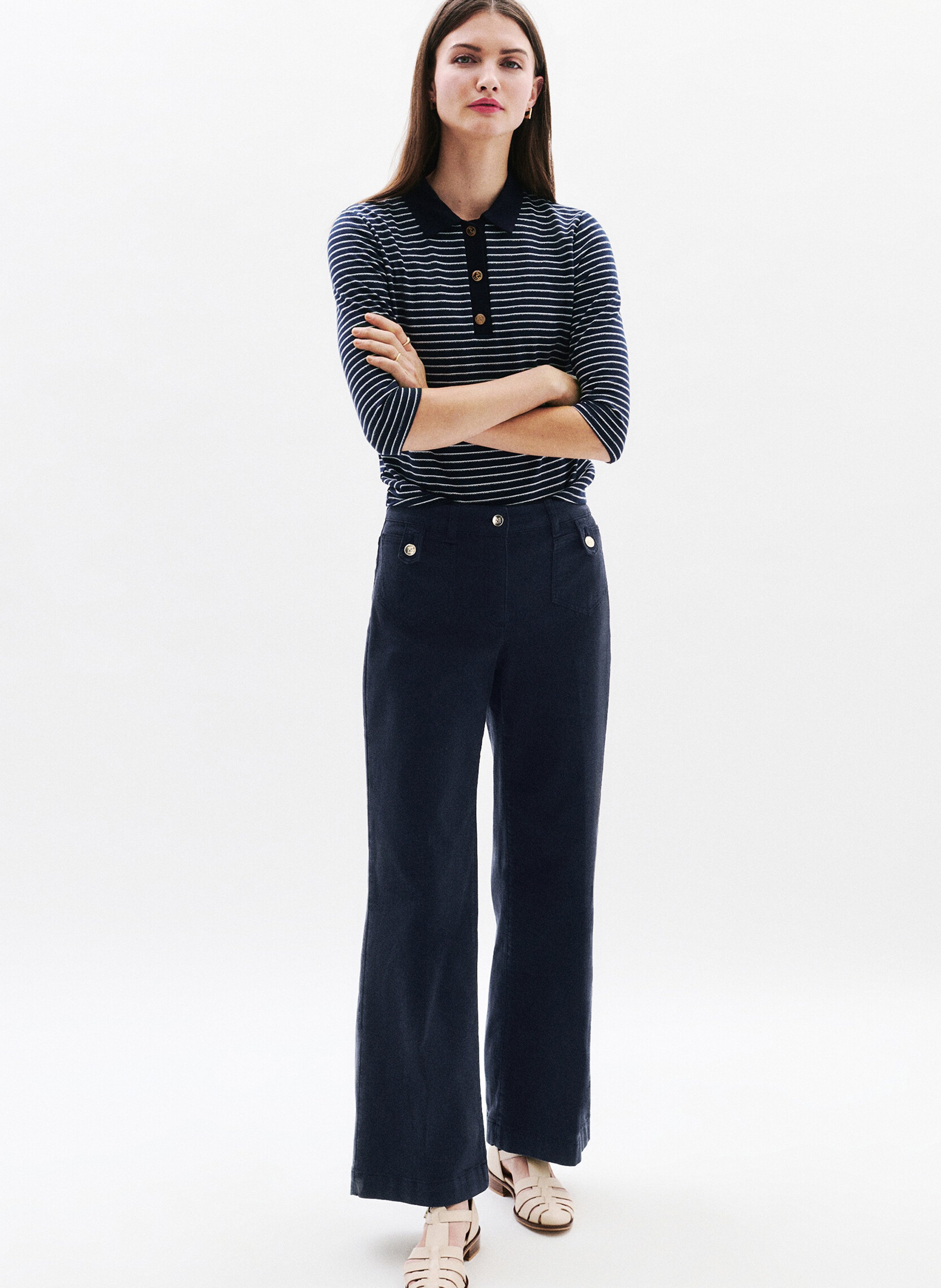 Wide leg solid color pants with pockets CAROLL Blue
