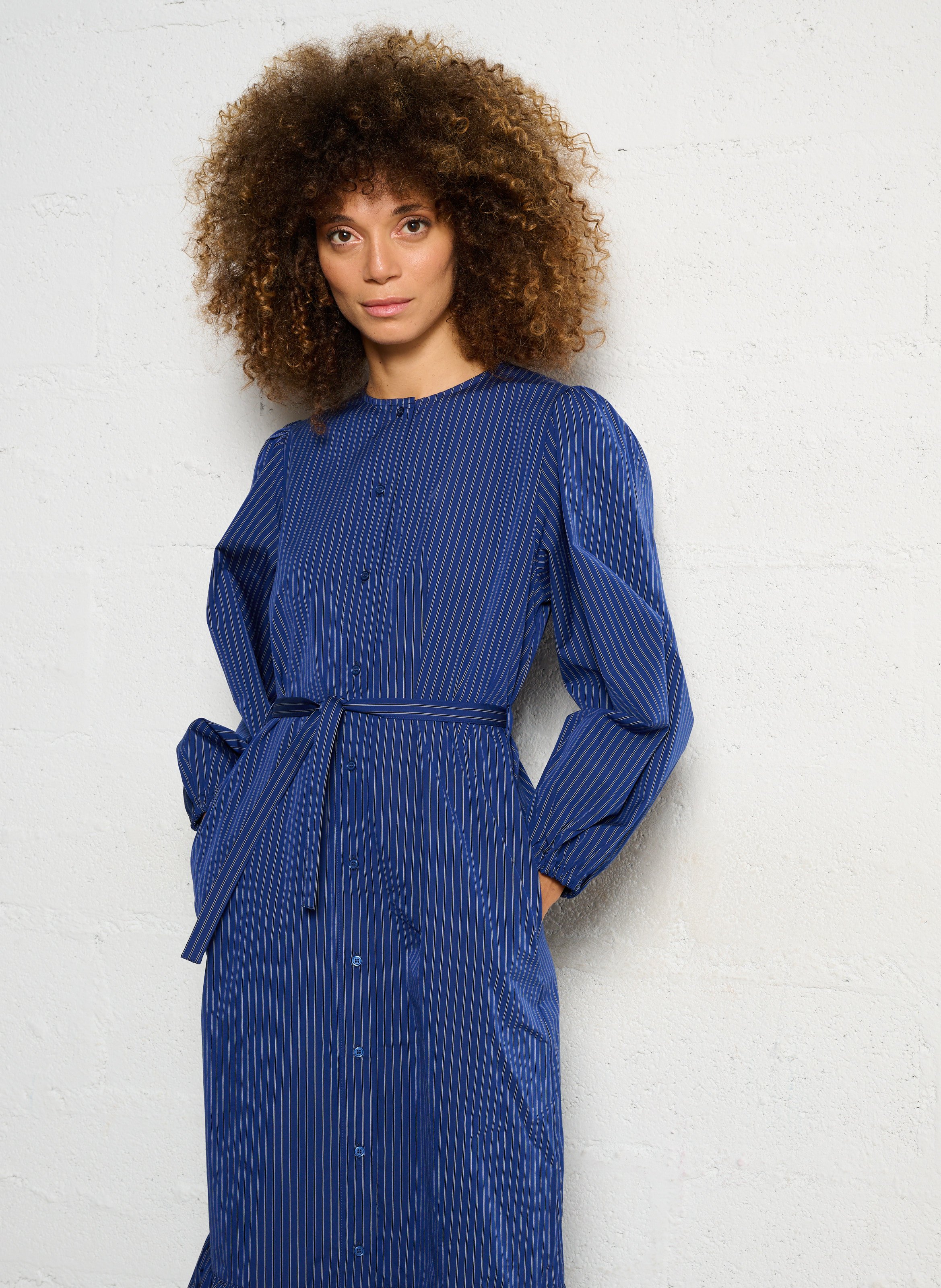 Robe midi col rond en coton rayé THE TINY BIG SISTER Bleu