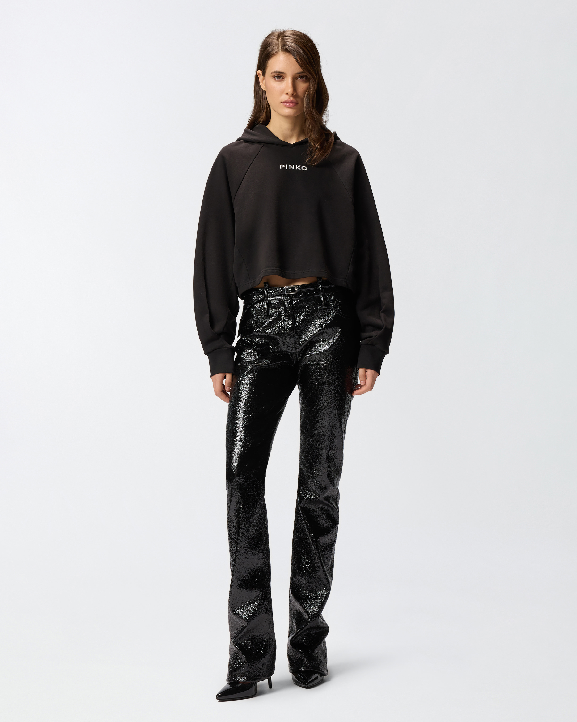 Cropped sweatshirt with embroidery PINKO Black
