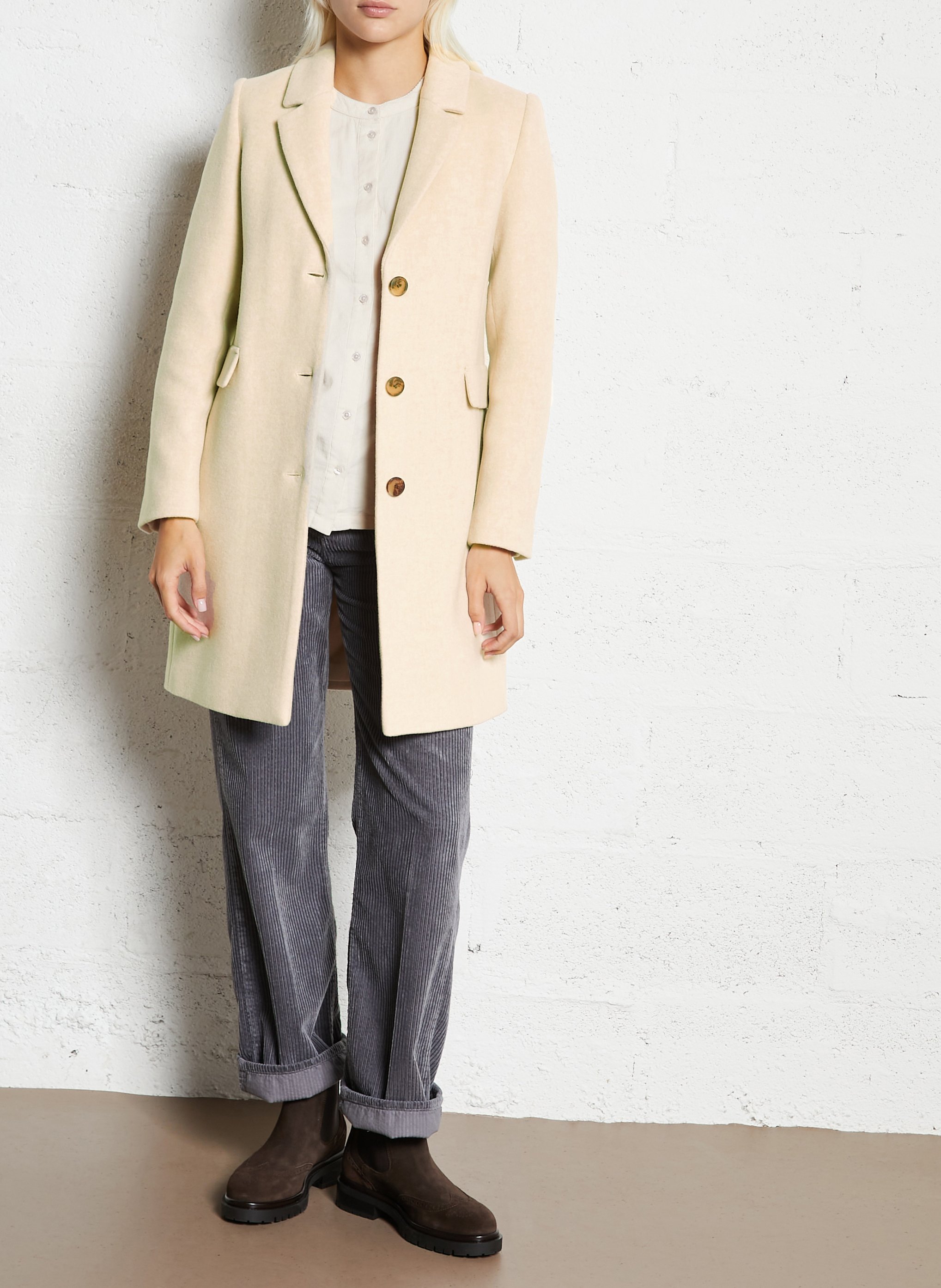 Mid-length buttoned coat in blended wool MAISON 123 White