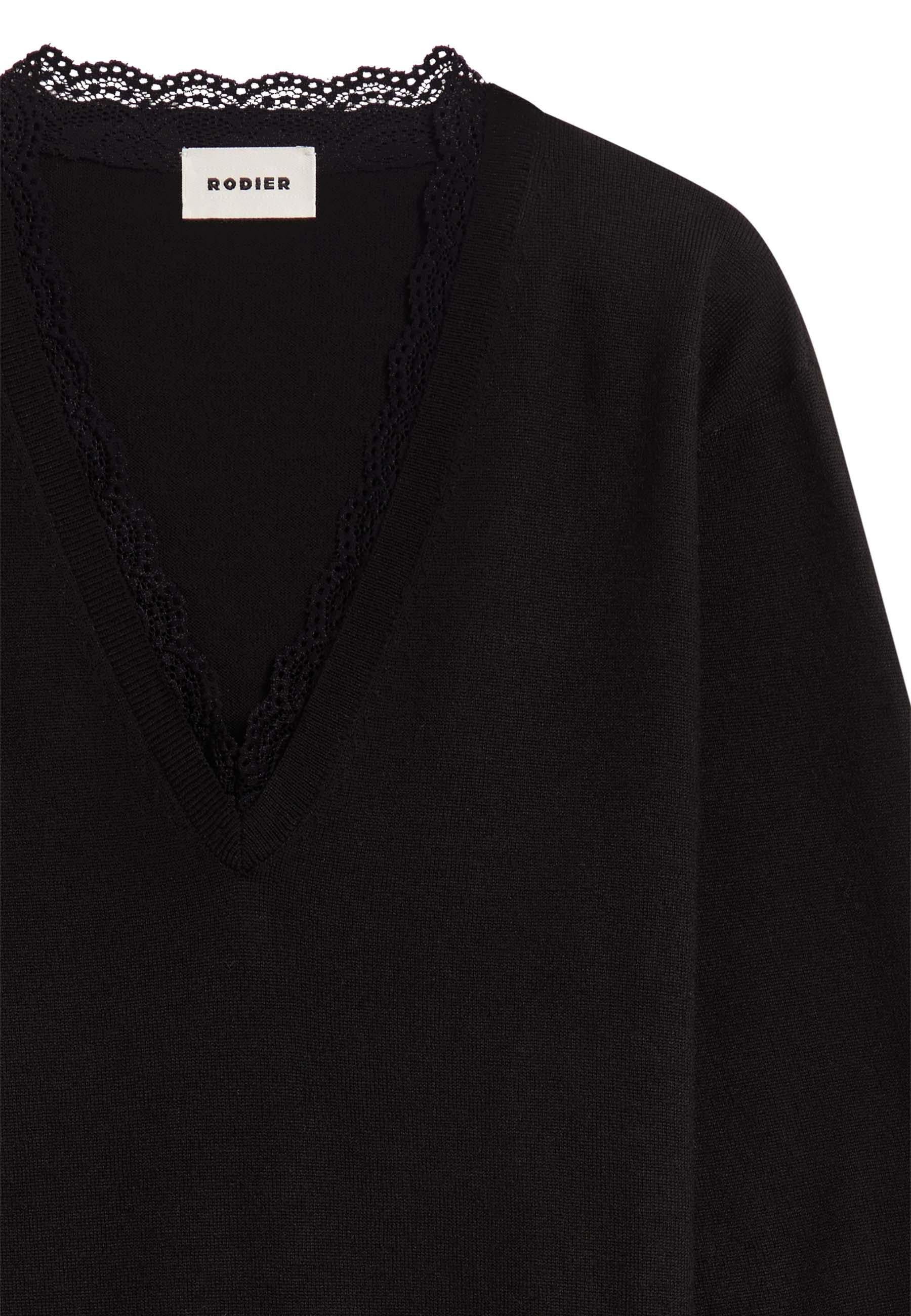 V-neck wool sweater with lace trim RODIER Black