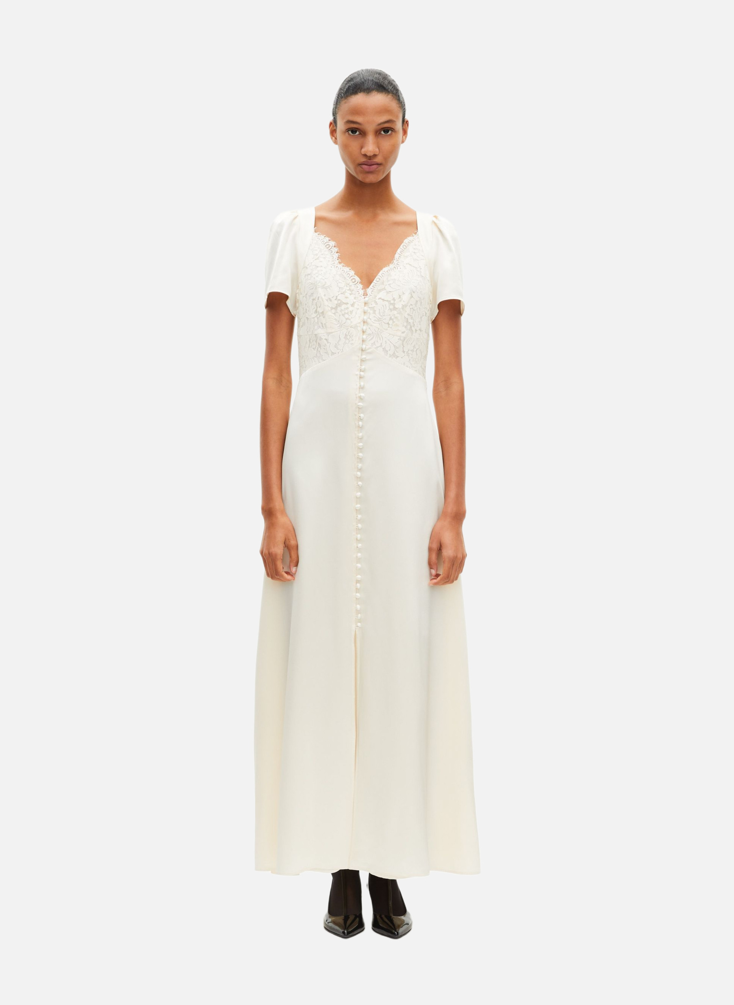 Long silk dress with lace THE KOOPLES Beige