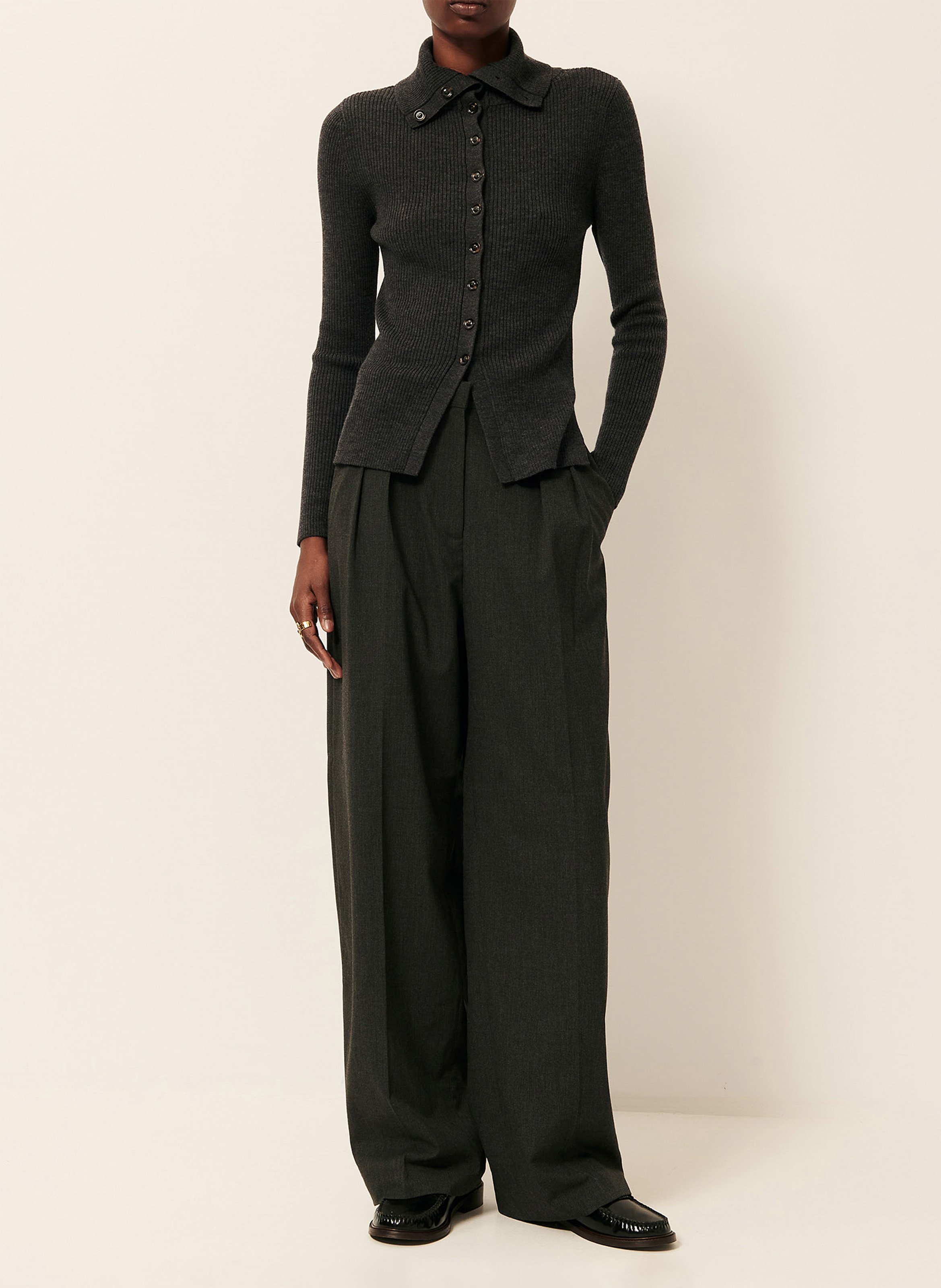 Rechte broek van gemengde wol met strepen SESSUN Grijs