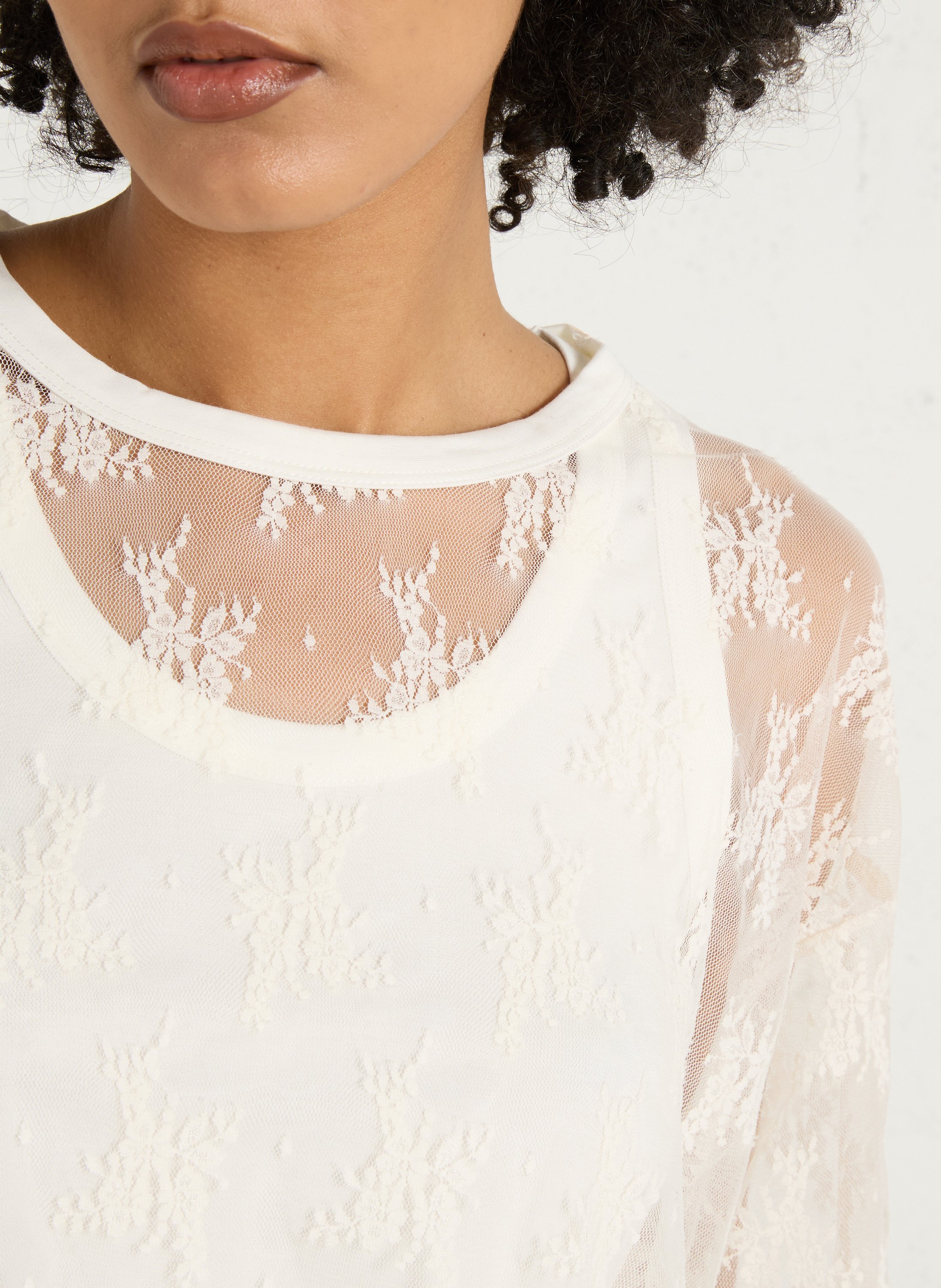 Top droit col rond en dentelle IMPERIAL Blanc