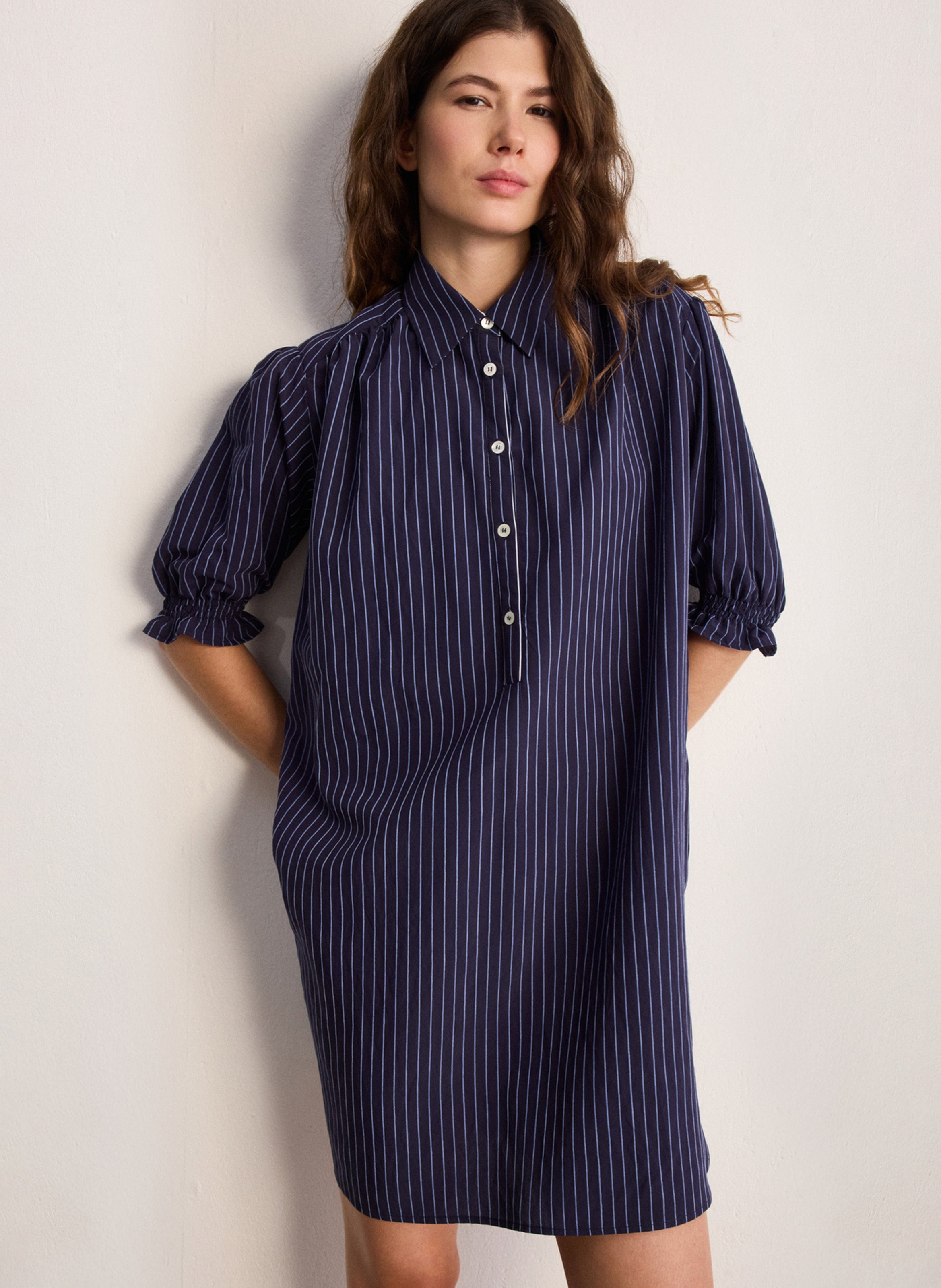 Short striped dress with classic collar PABLO Blue