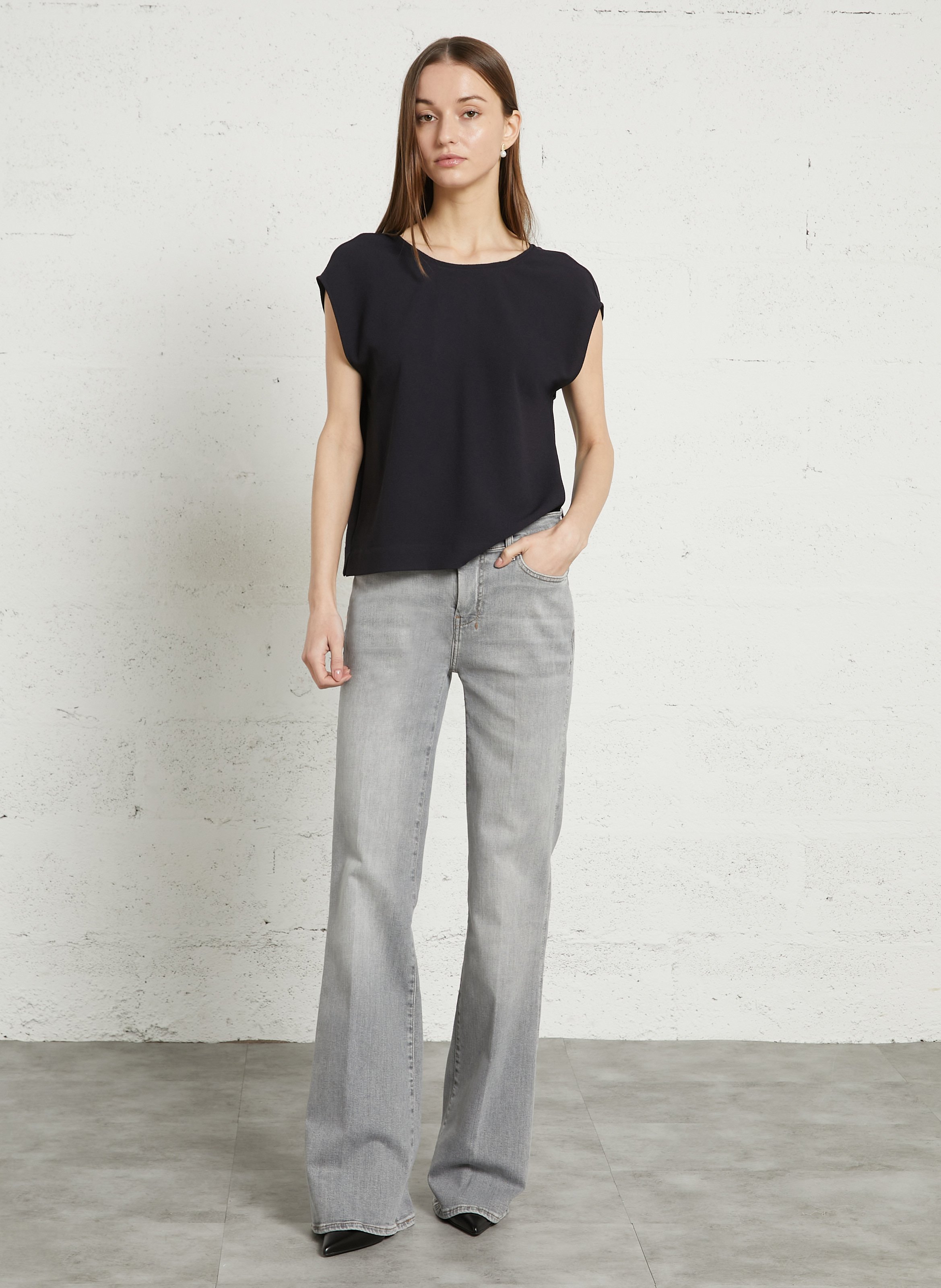 Flared cotton-blend jeans 7 FOR ALL MANKIND Grey