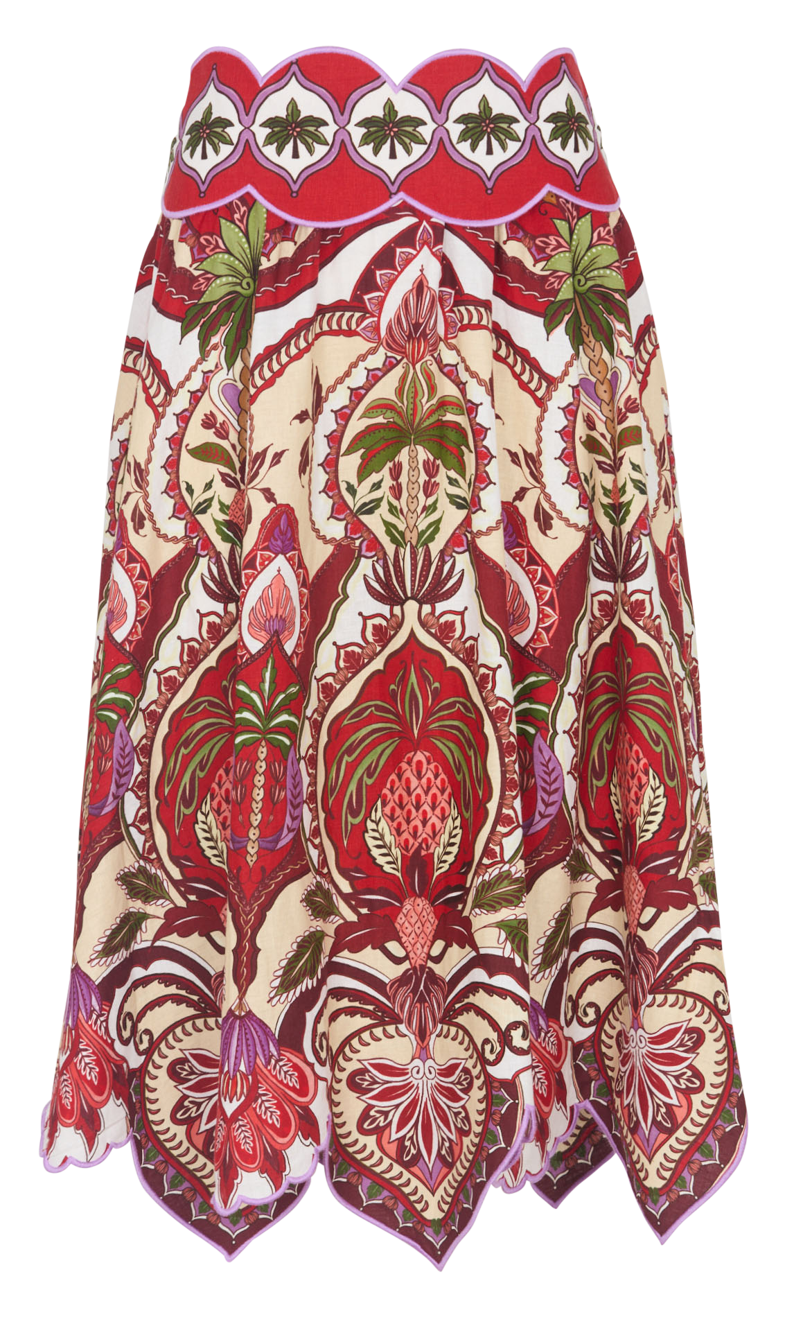 A-line linen-blend midi skirt FARM RIO Red