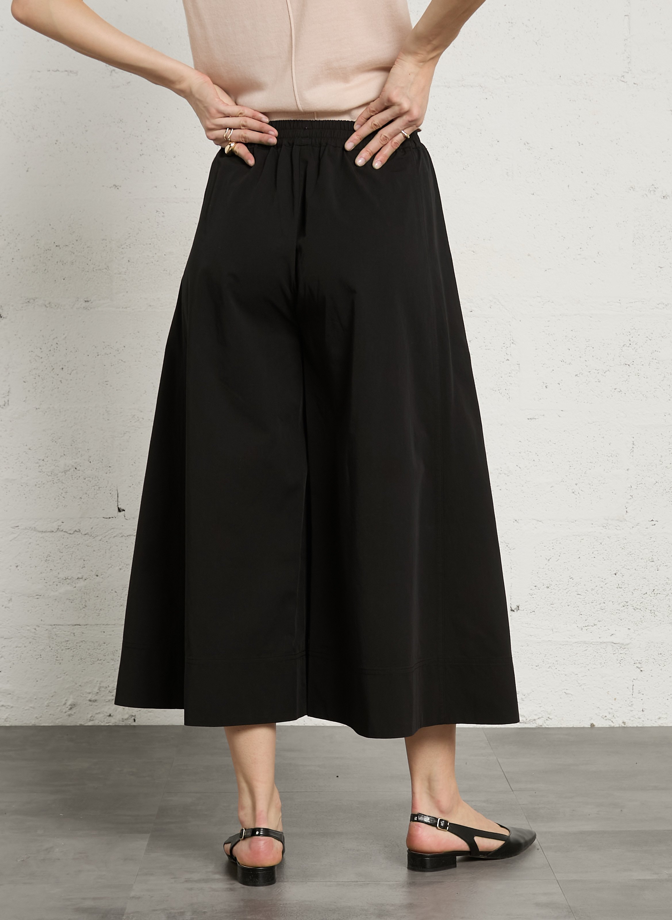 Wijde capribroek van katoenmix met hoge taille RUE DE TOKYO Zwart