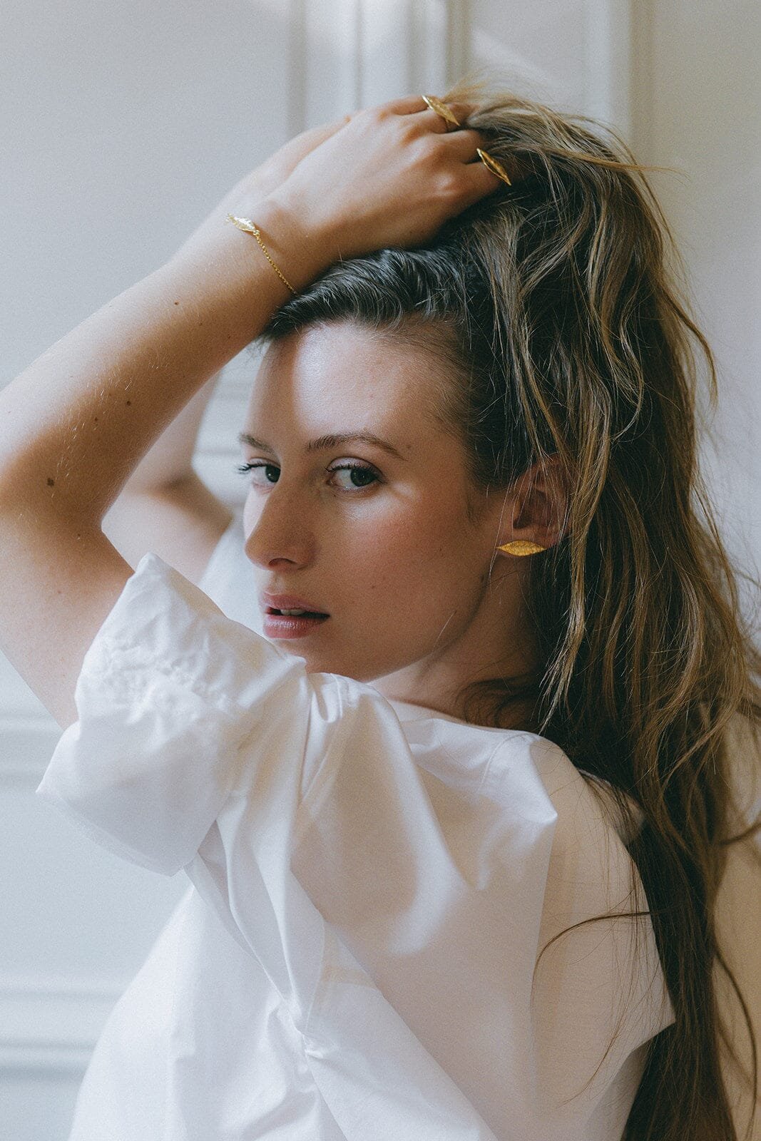 Gold-plated leaf stud earrings MONSIEUR SIMONE Silver