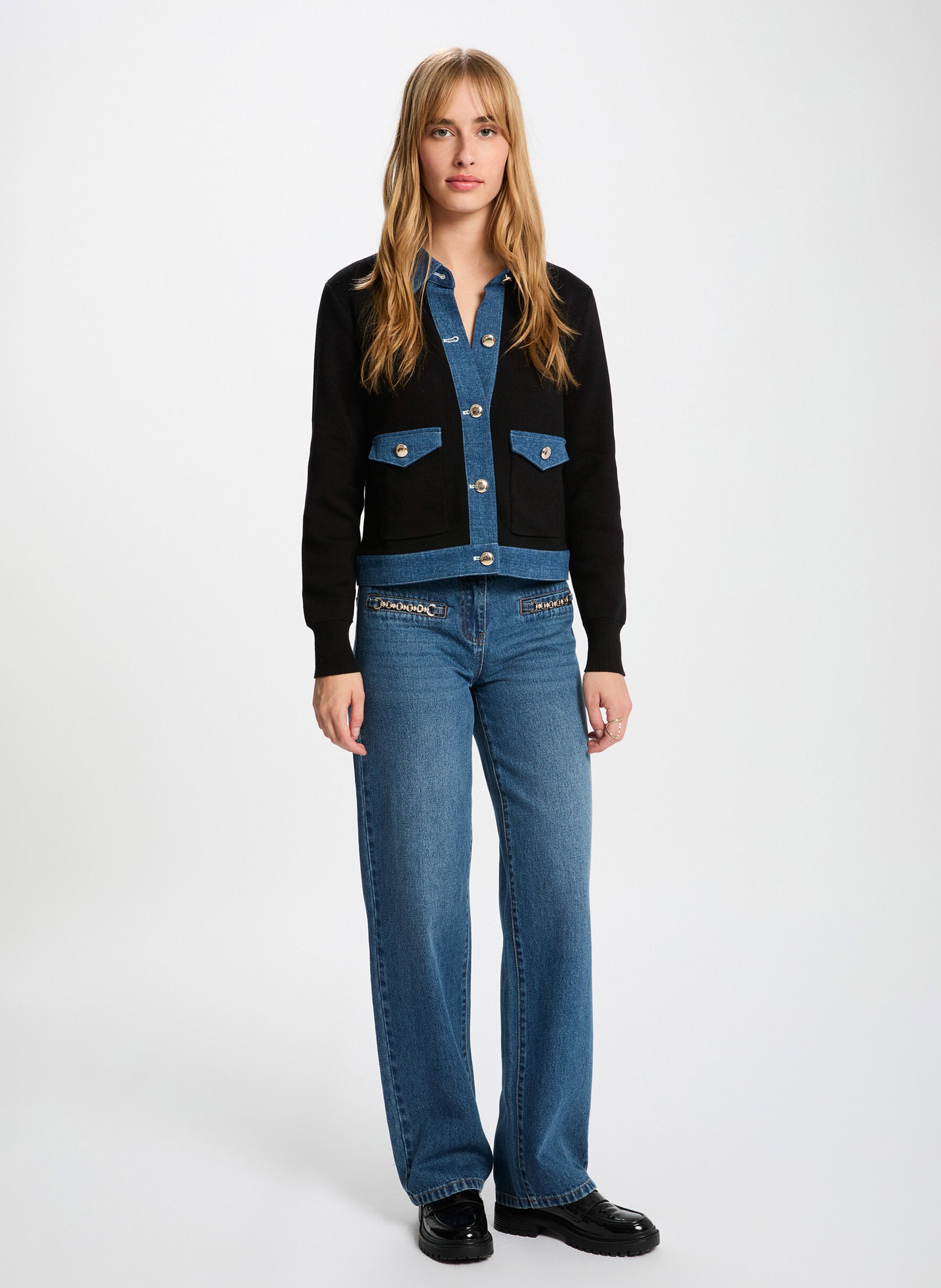 Striped fine knit cardigan MORGAN Black