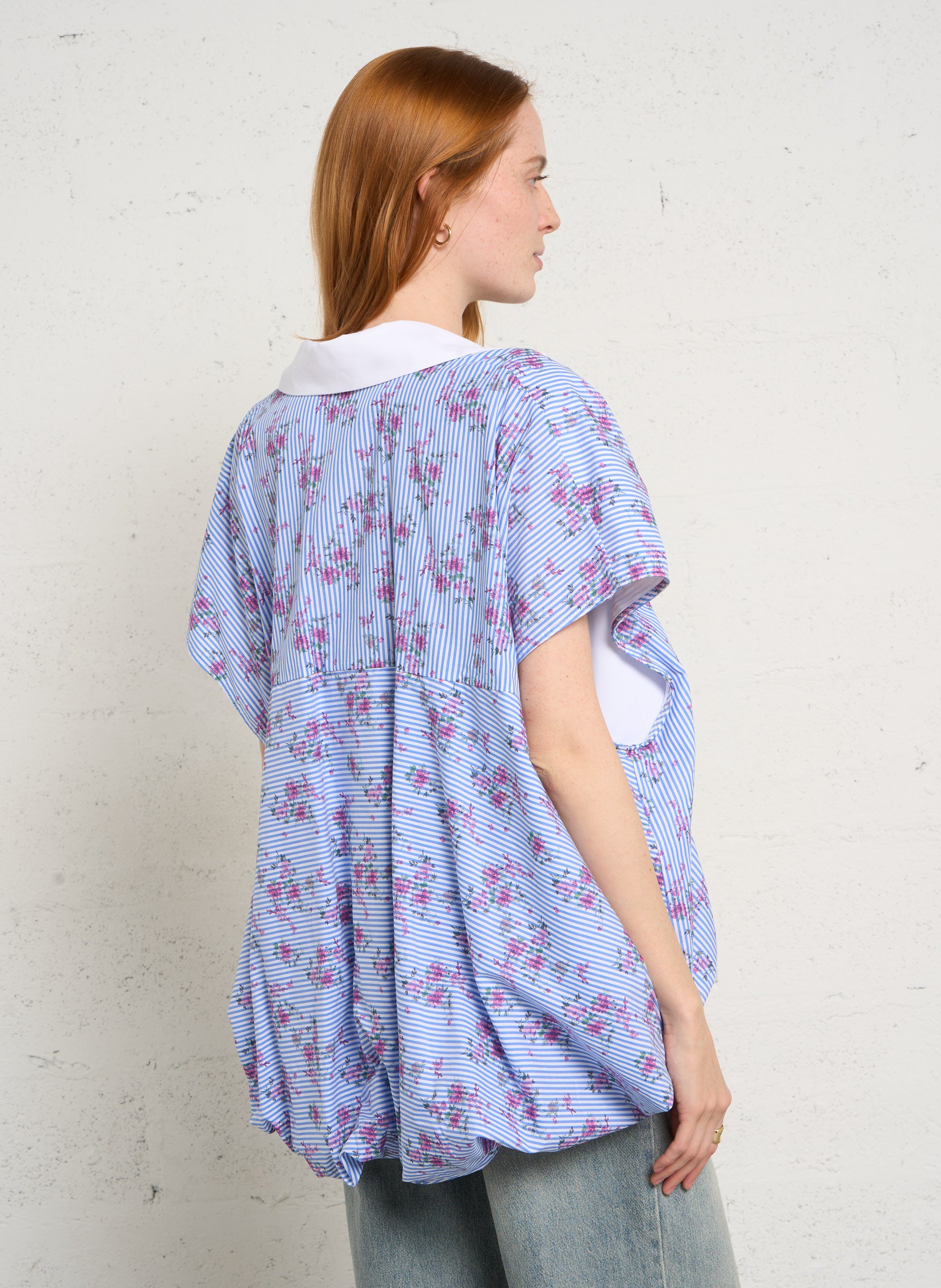 Asymmetrical printed cotton blouse IMPERIAL Blue