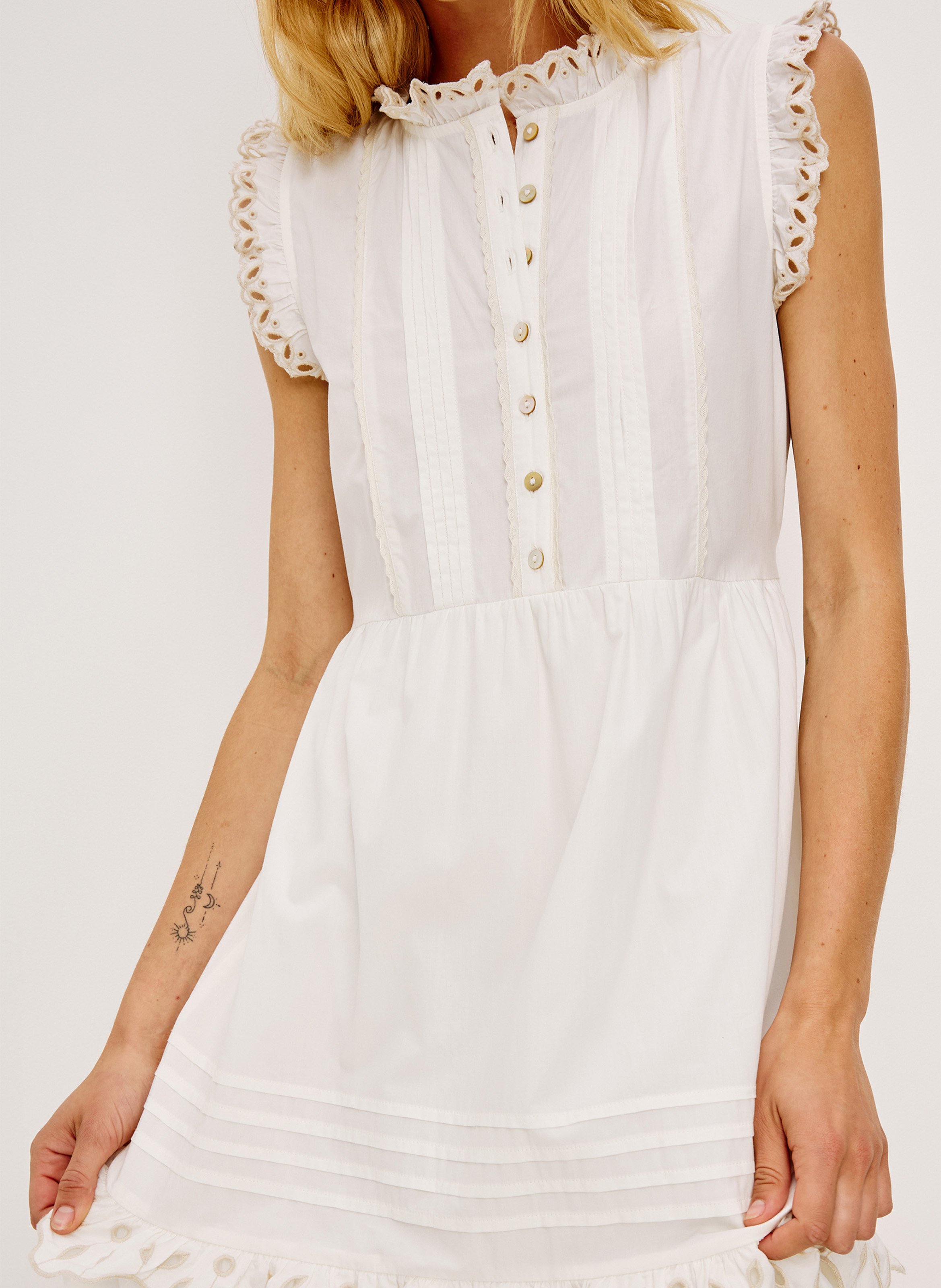 Halflange jurk met ronde hals van katoen RAILS Wit