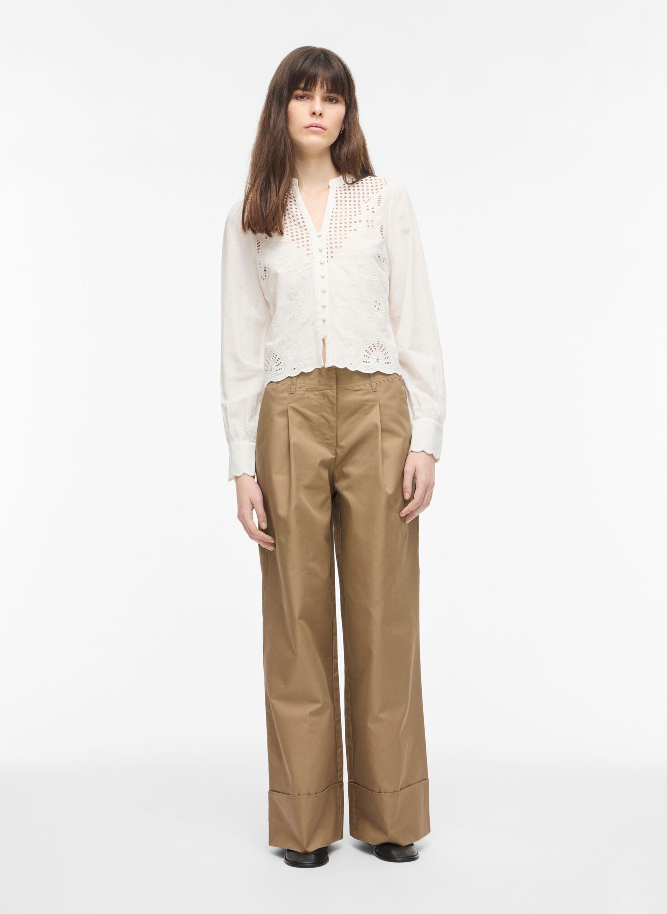 Wide pleated pants in blended cotton Brown