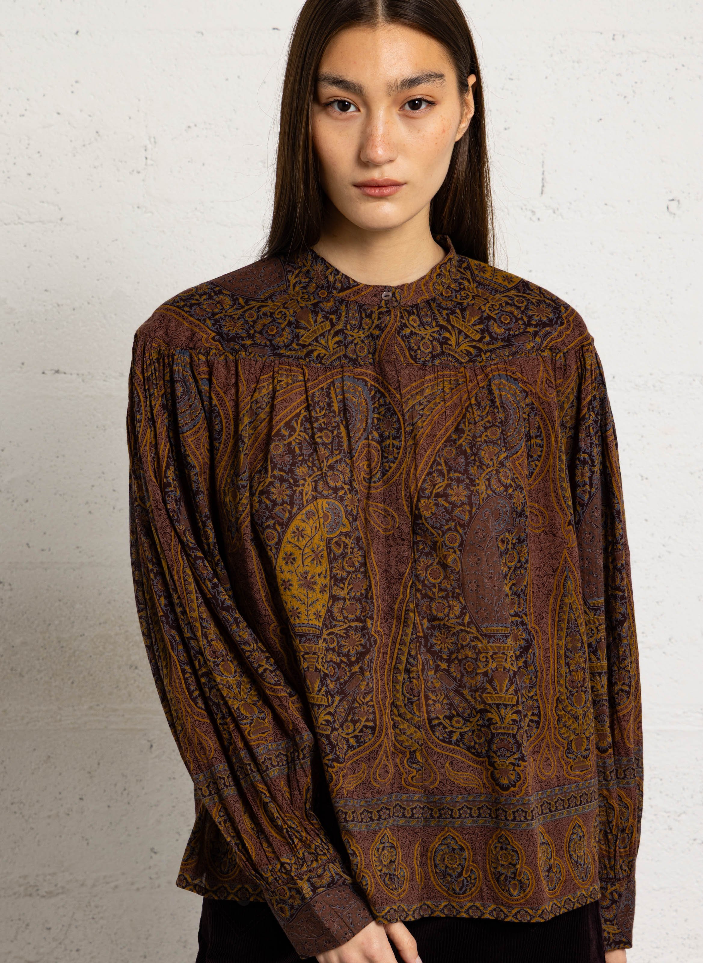 Chemise ample col mao en coton ANTIK BATIK Marron