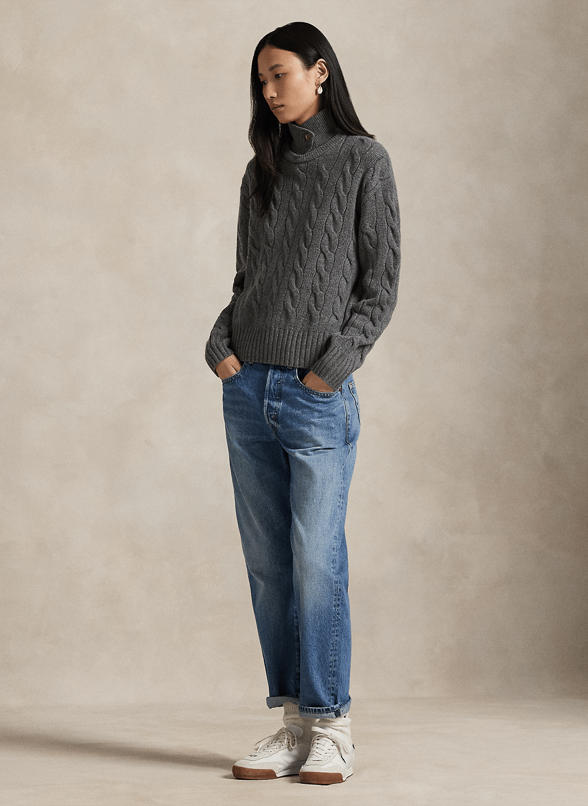 Gerade geschnittener Pullover aus geflochtener Strickware POLO RALPH LAUREN Grau