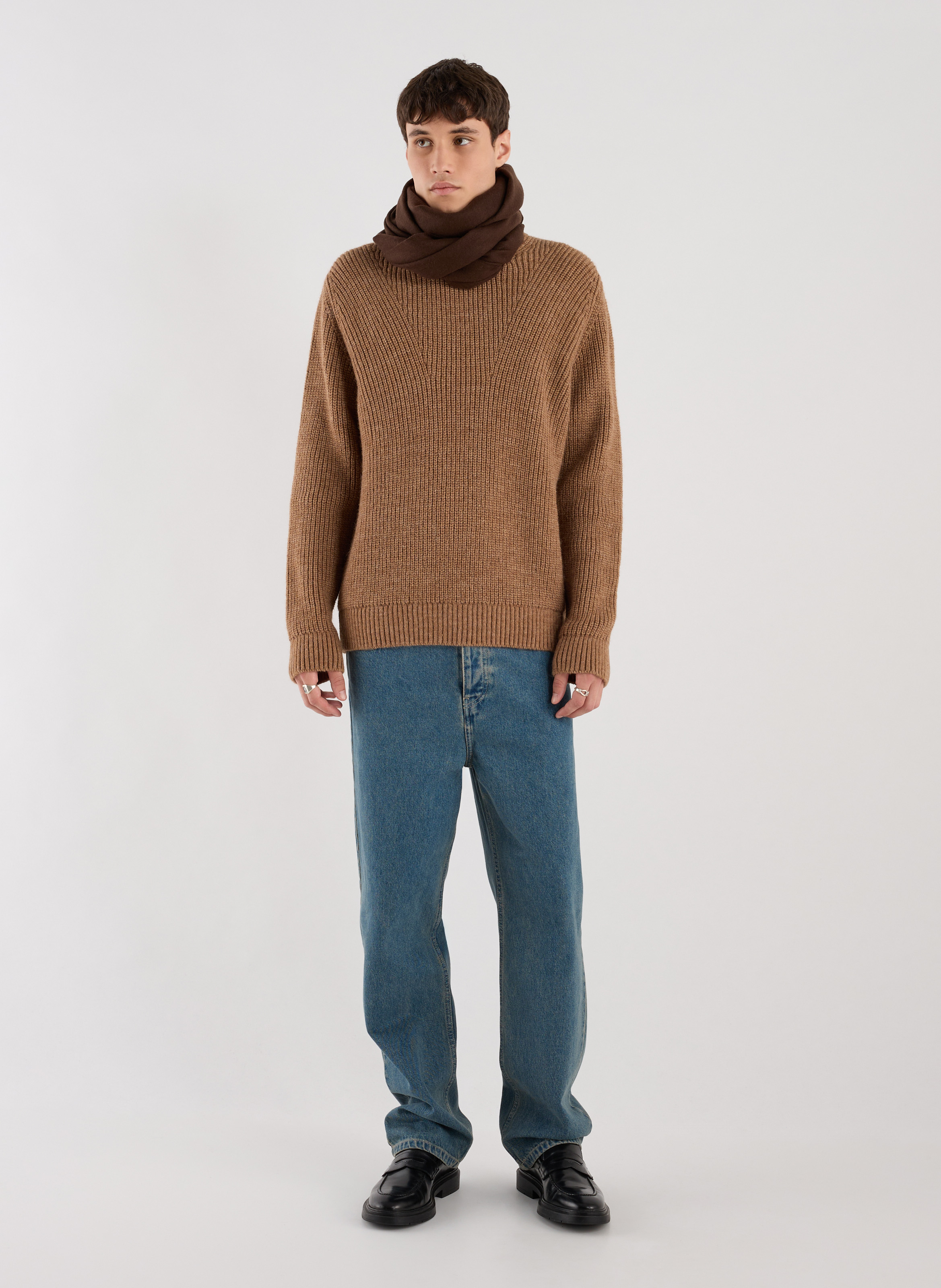 Pull droit col rond en alpaga mélangé SAISON 1865 Beige