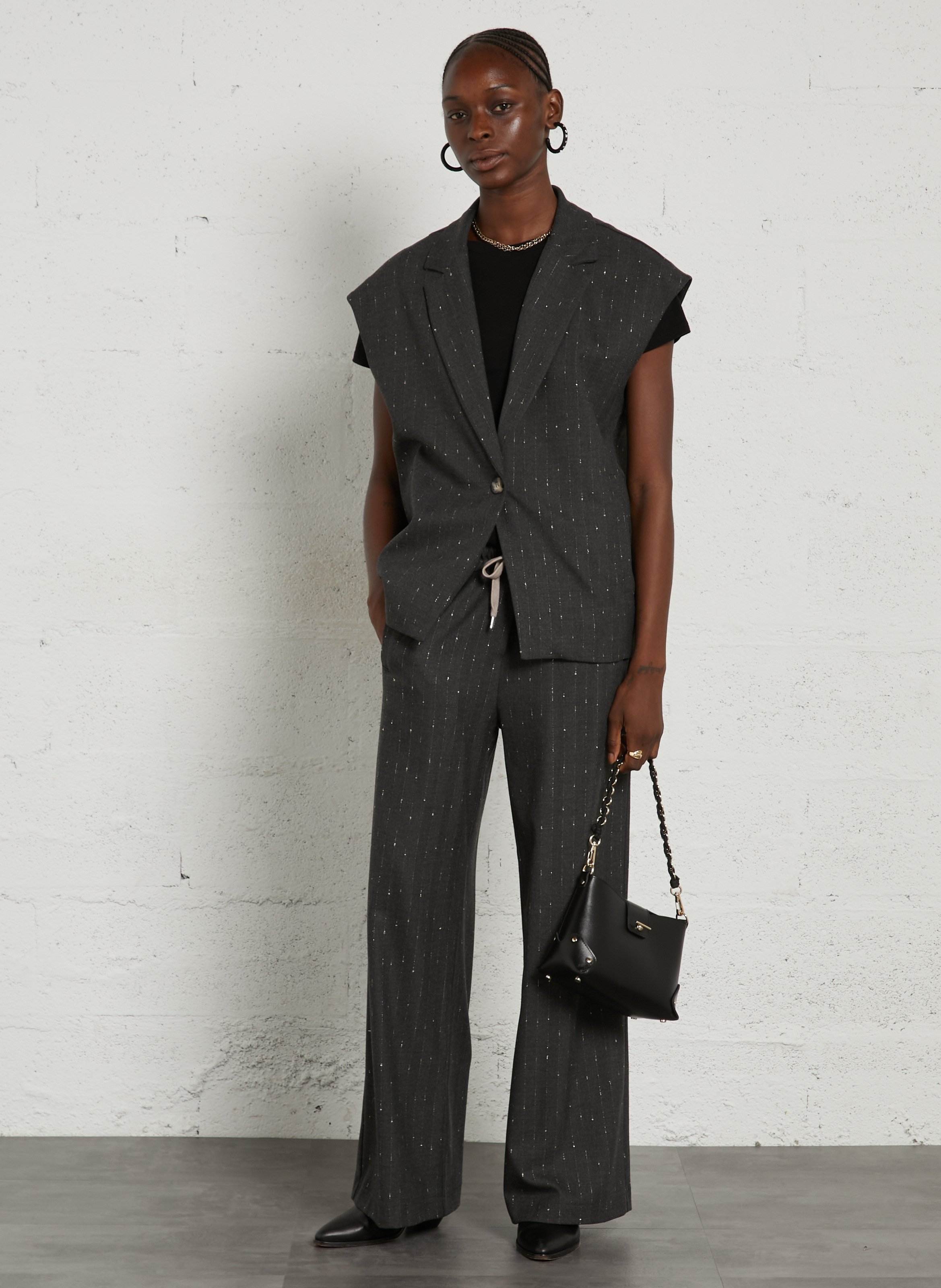Gilet oversize à rayures PLEASE Gris